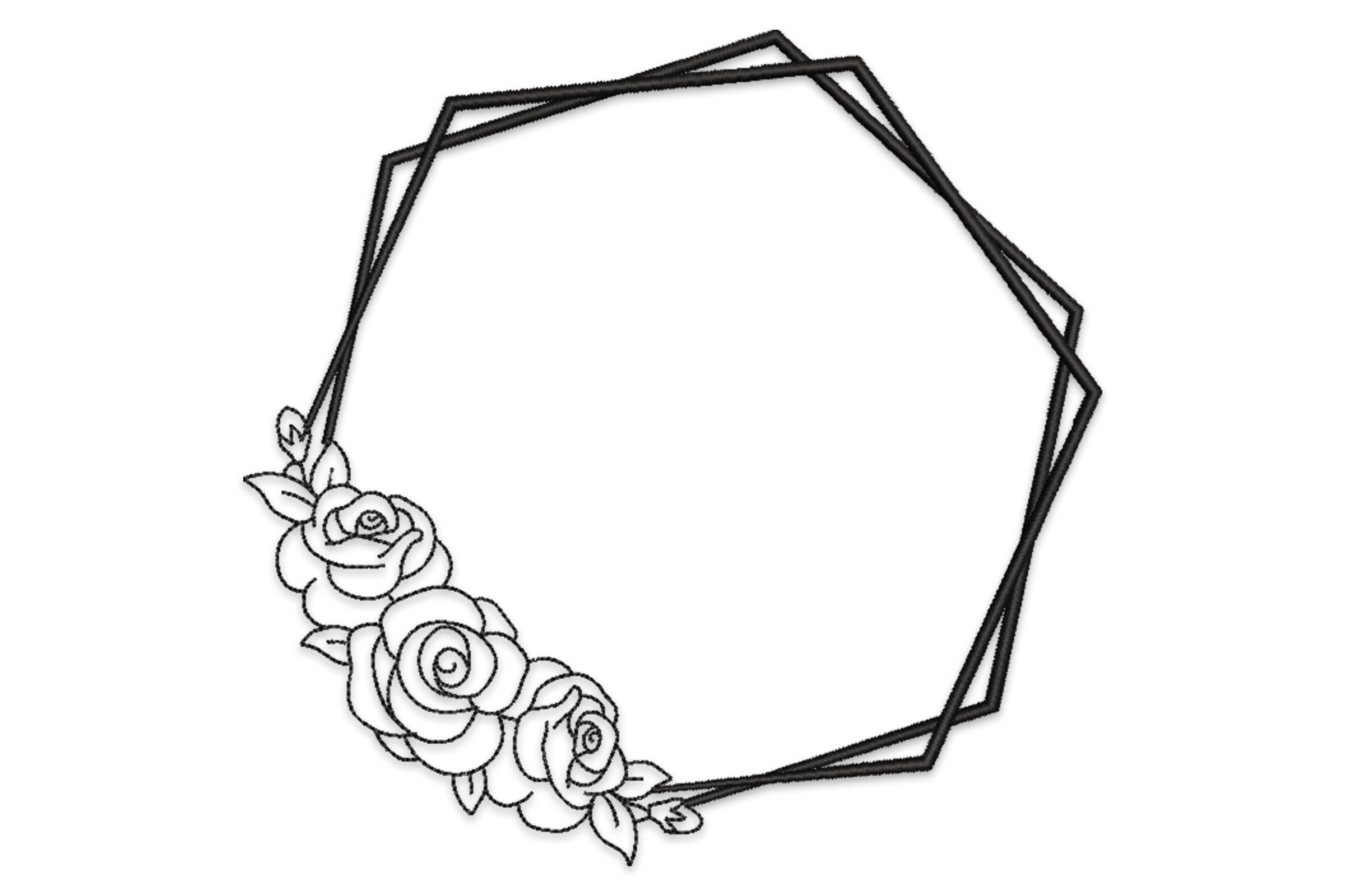 Monogram Frame Embroidery Design – Geometric Floral Wreath Machine File