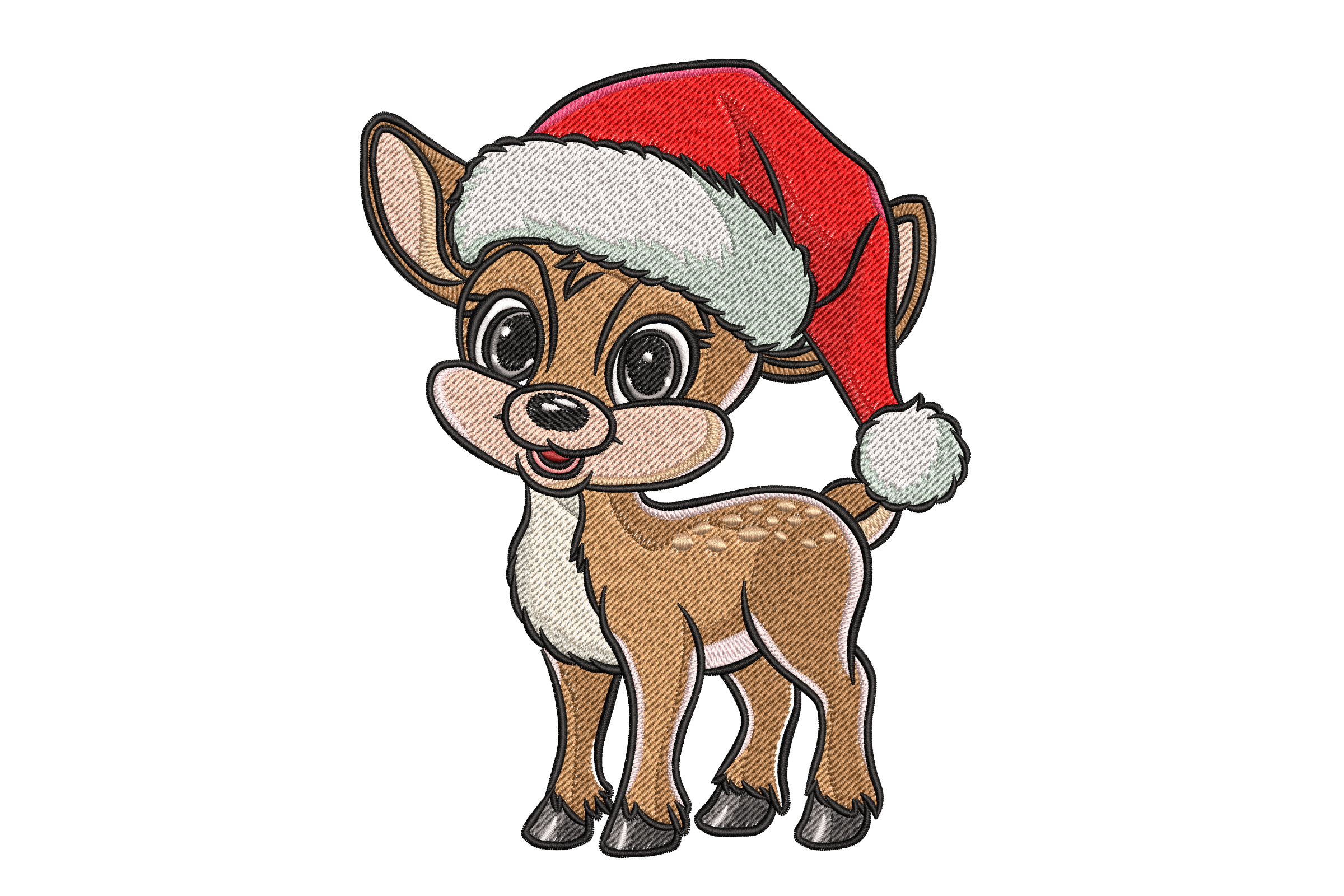 Cute Reindeer with Santa Hat – Machine Embroidery Design