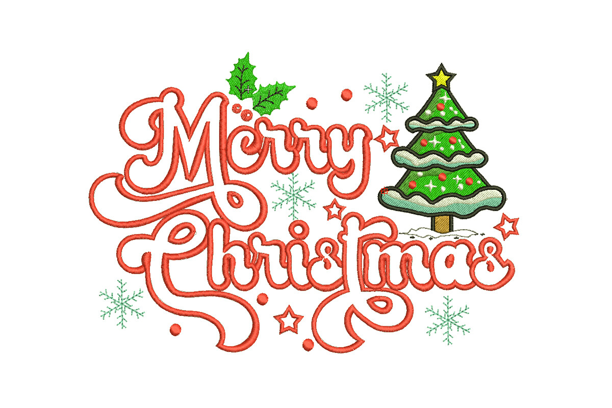 Merry Christmas Script & Tree – Machine Embroidery Design | Embroidize