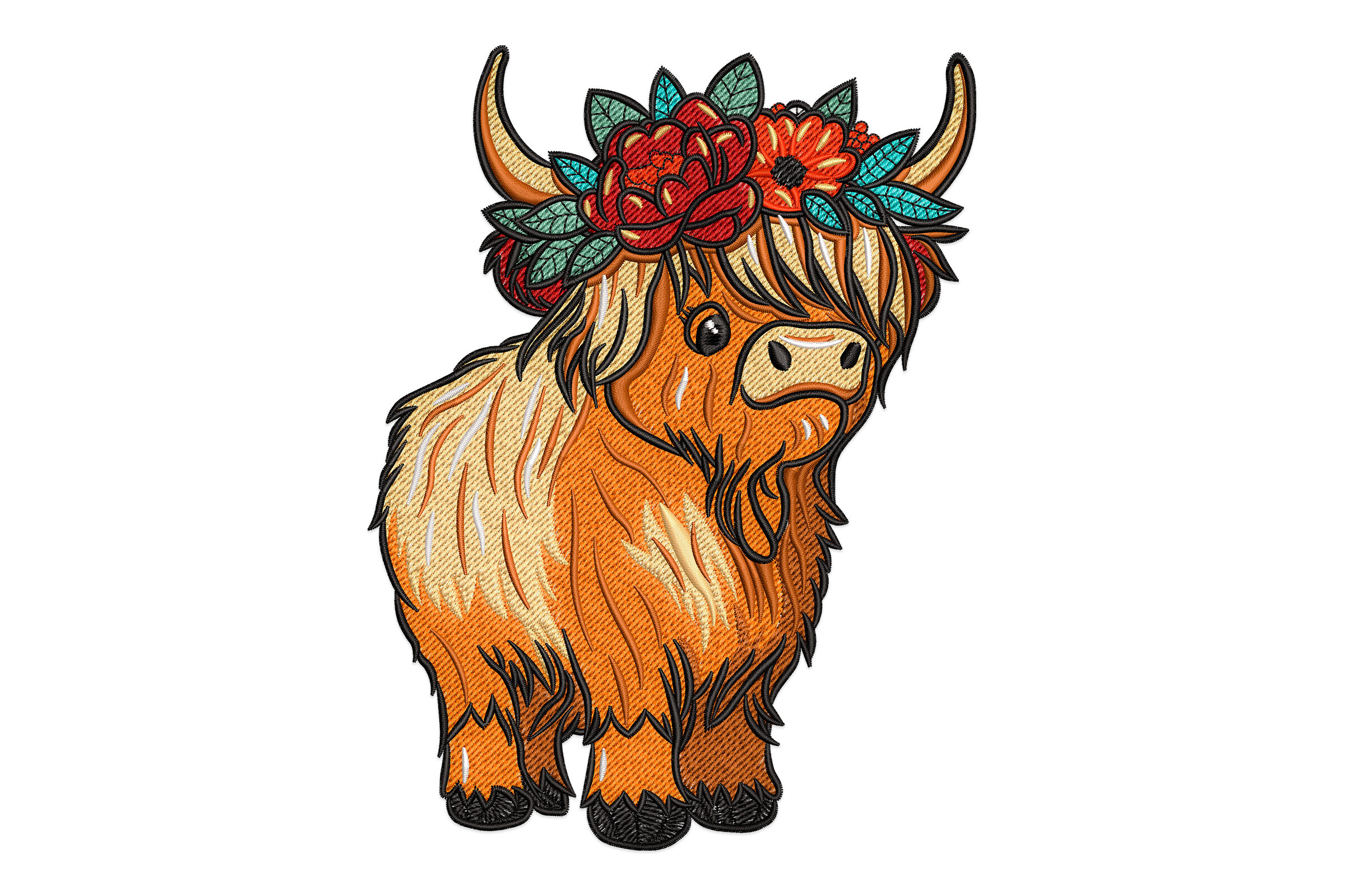 Floral Crown Highland Cow – Machine Embroidery Design | Embroidize