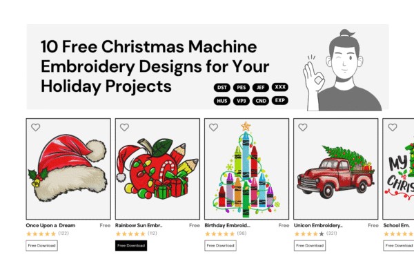 10 Free Christmas Machine Embroidery Designs For Your Holiday Projects