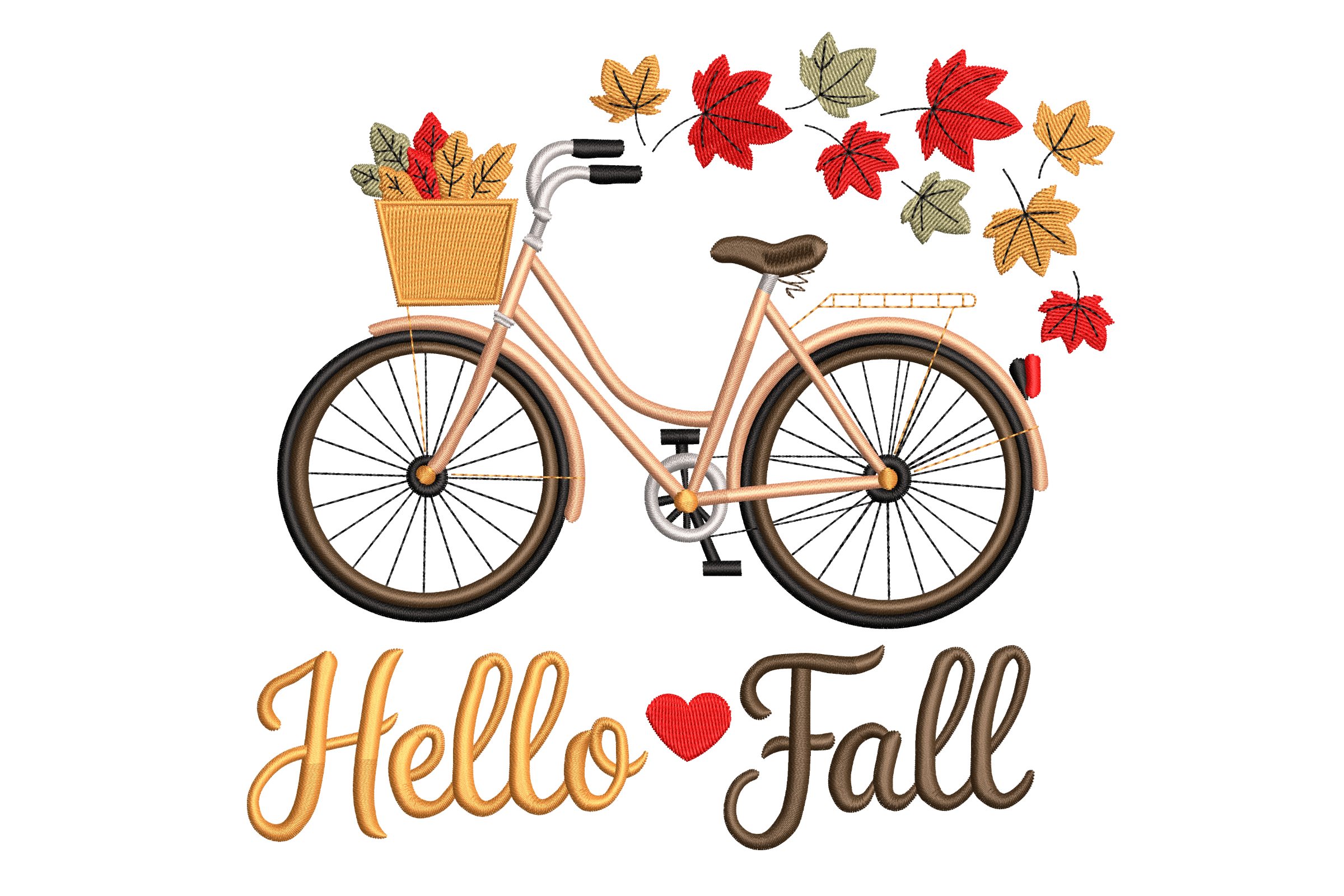 Hello Fall Bicycle with Leaves – Machine Embroidery File | Embroidize