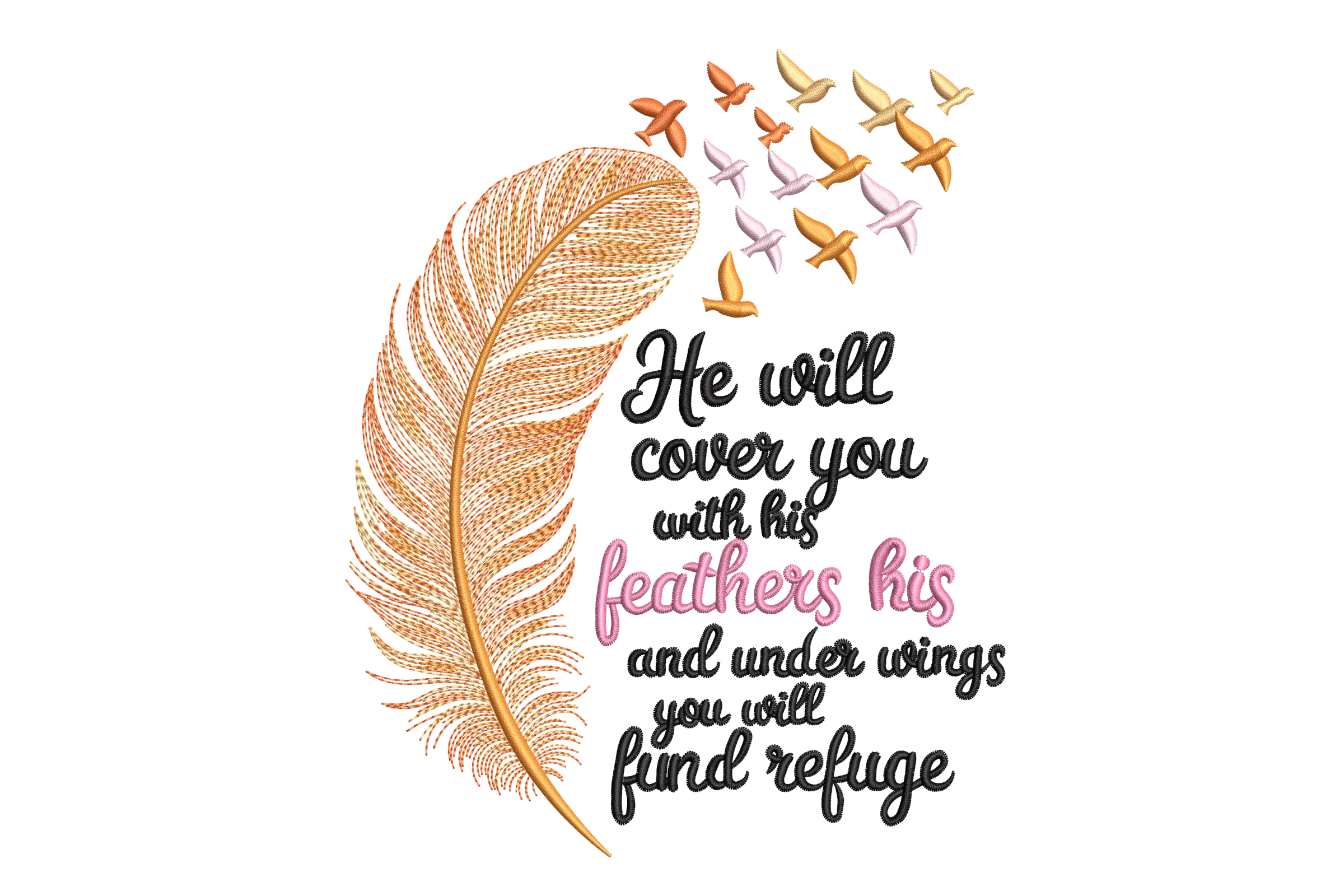 Feather Scripture Cursive Feather Scripture Quote Embroidery Design – Machine File | Embroidize