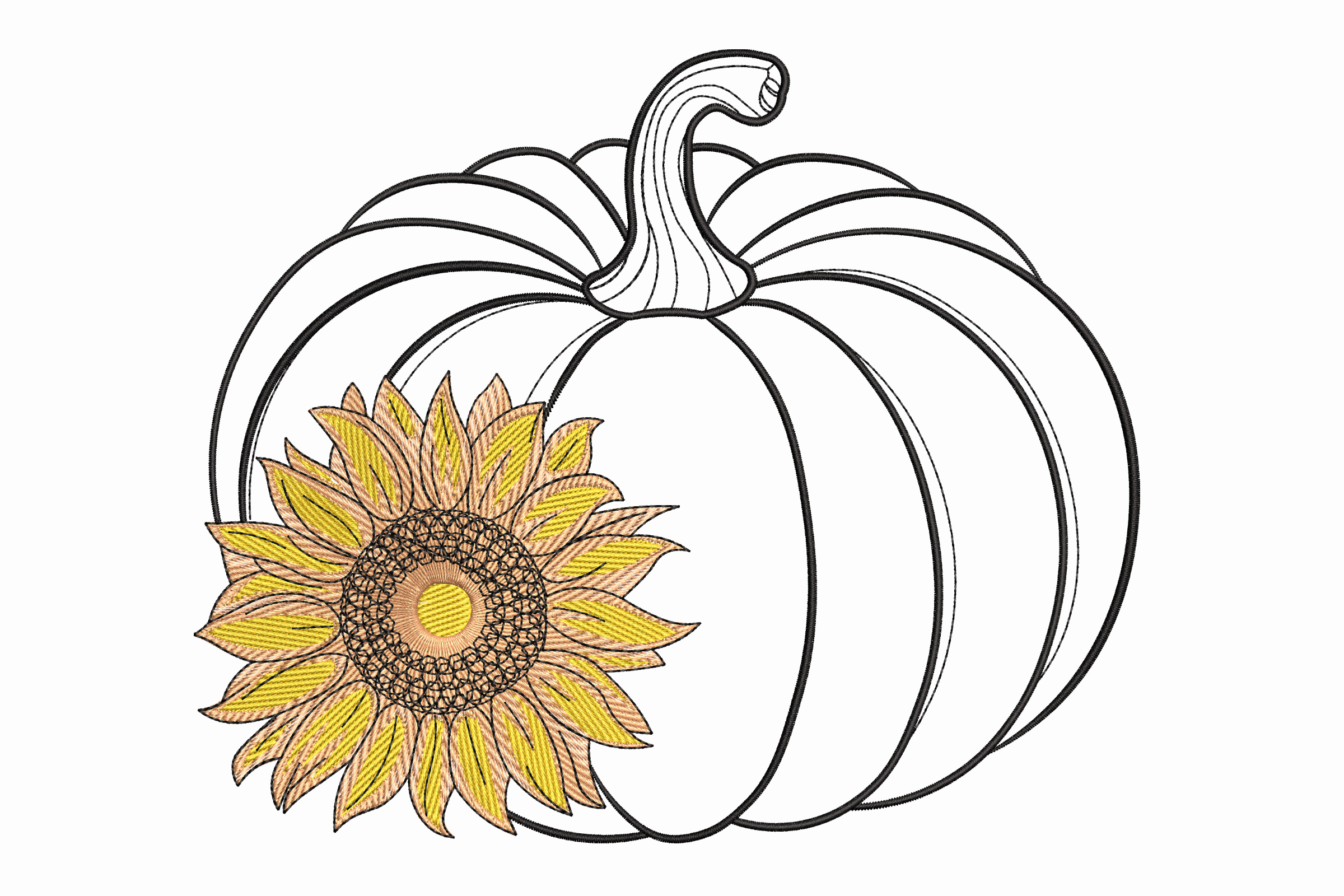 Pumpkin with Sunflower – Fall Machine Embroidery Design | Embroidize