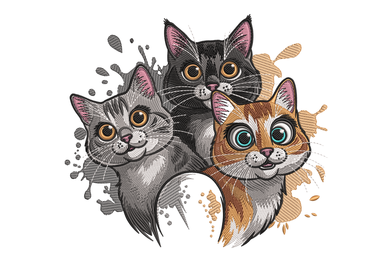 Three Cats Splash – Machine Embroidery Design | Embroidize