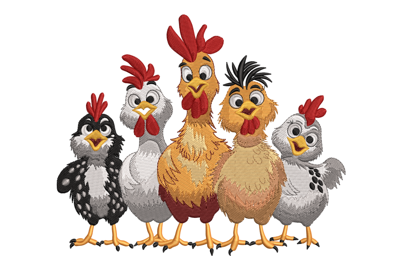 Funny Chicken Family Machine Embroidery Design