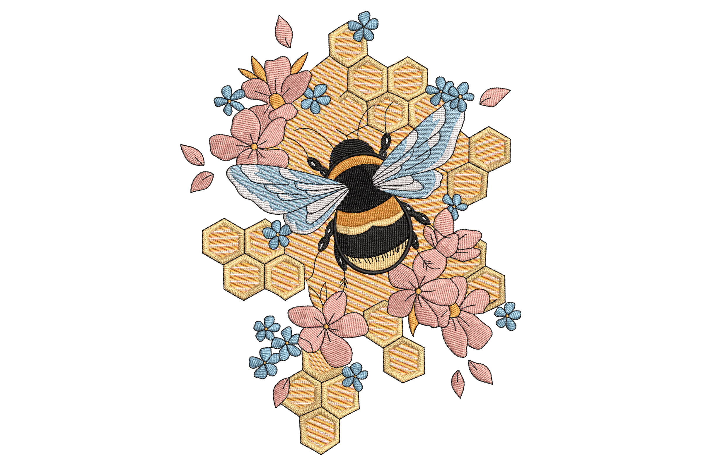 Bee & Blossoms Honeycomb – Machine Embroidery Design | Embroidize
