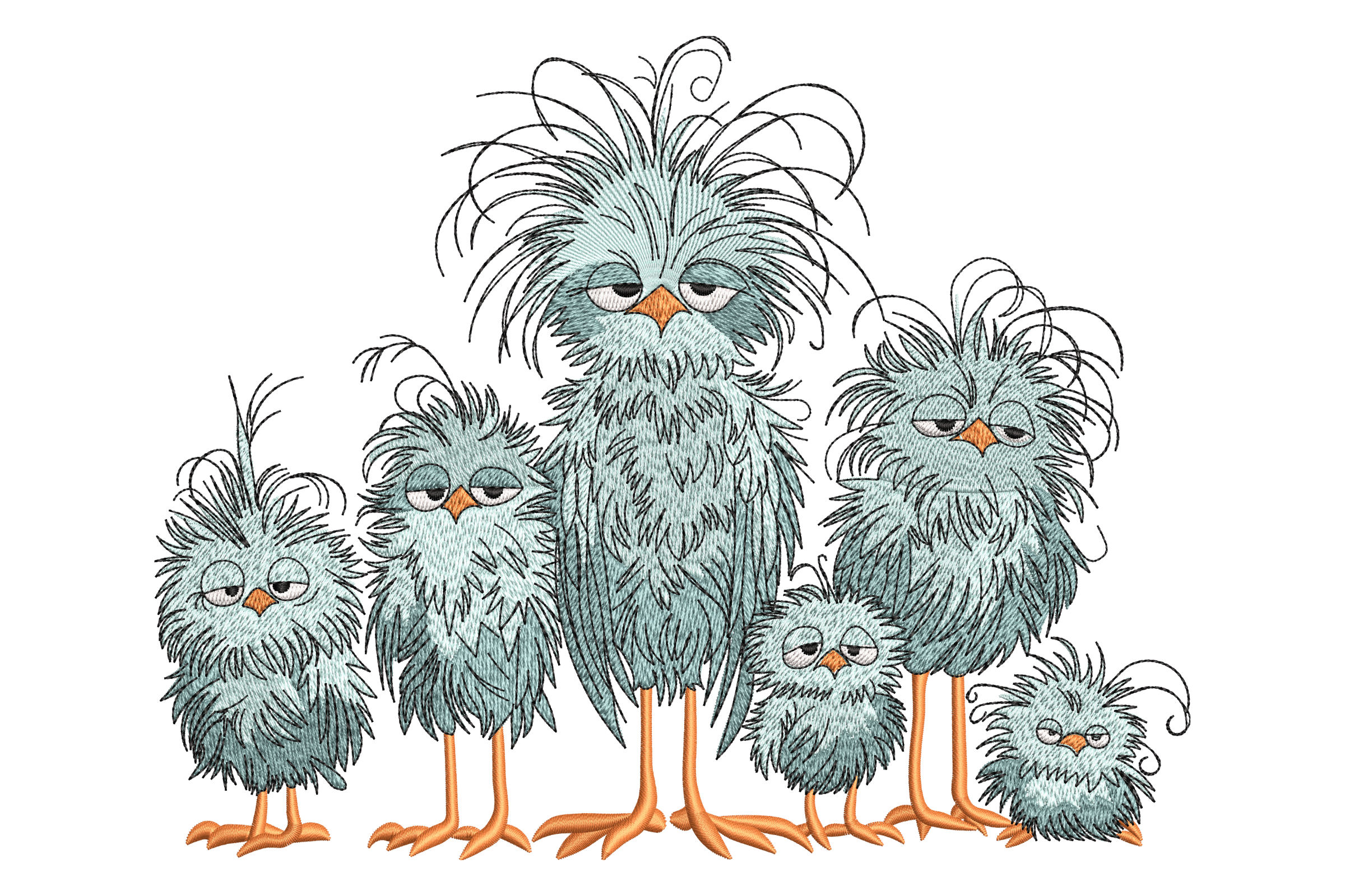 Fluffy Sleepy Birds Family Machine Embroidery Design