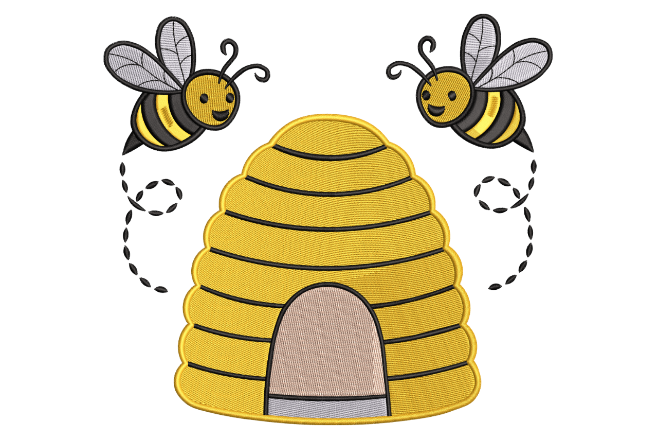 Bees & Beehive – Cute Kids Machine Embroidery Design | Embroidize