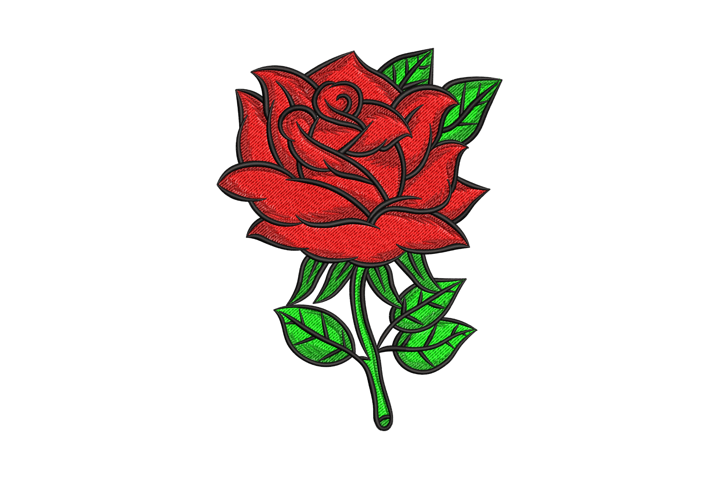 Red Rose with Stem – Elegant Floral Embroidery Design