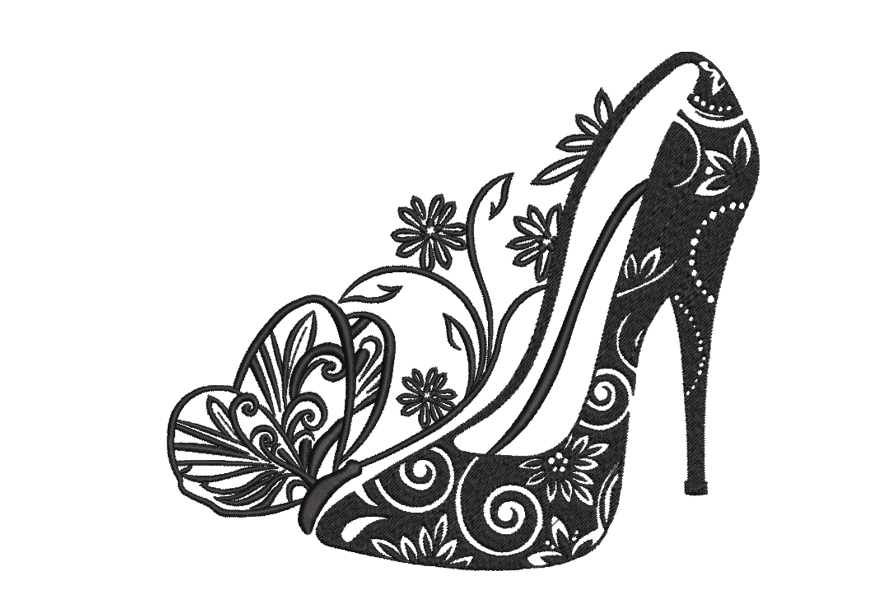 High Heel Shoe & Butterfly – Fashion Embroidery Design