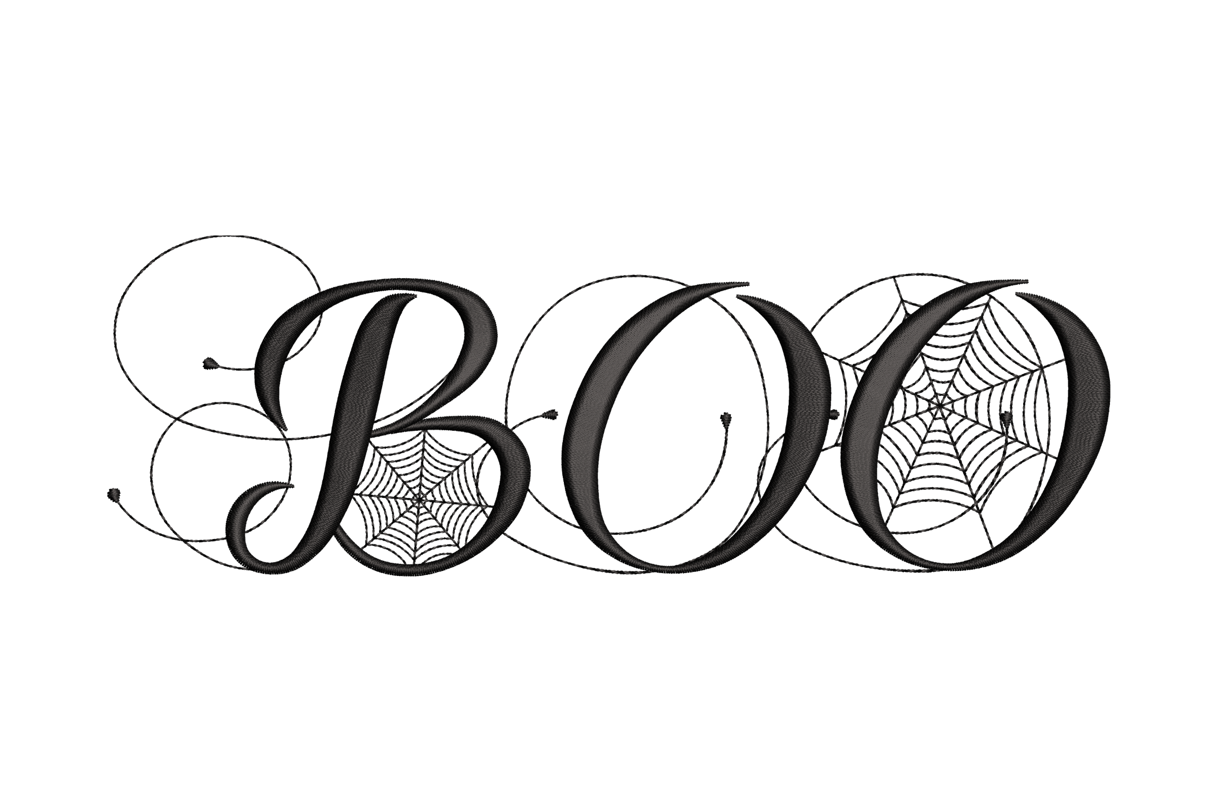 BOO Script Spiderwebs – Halloween Embroidery Design