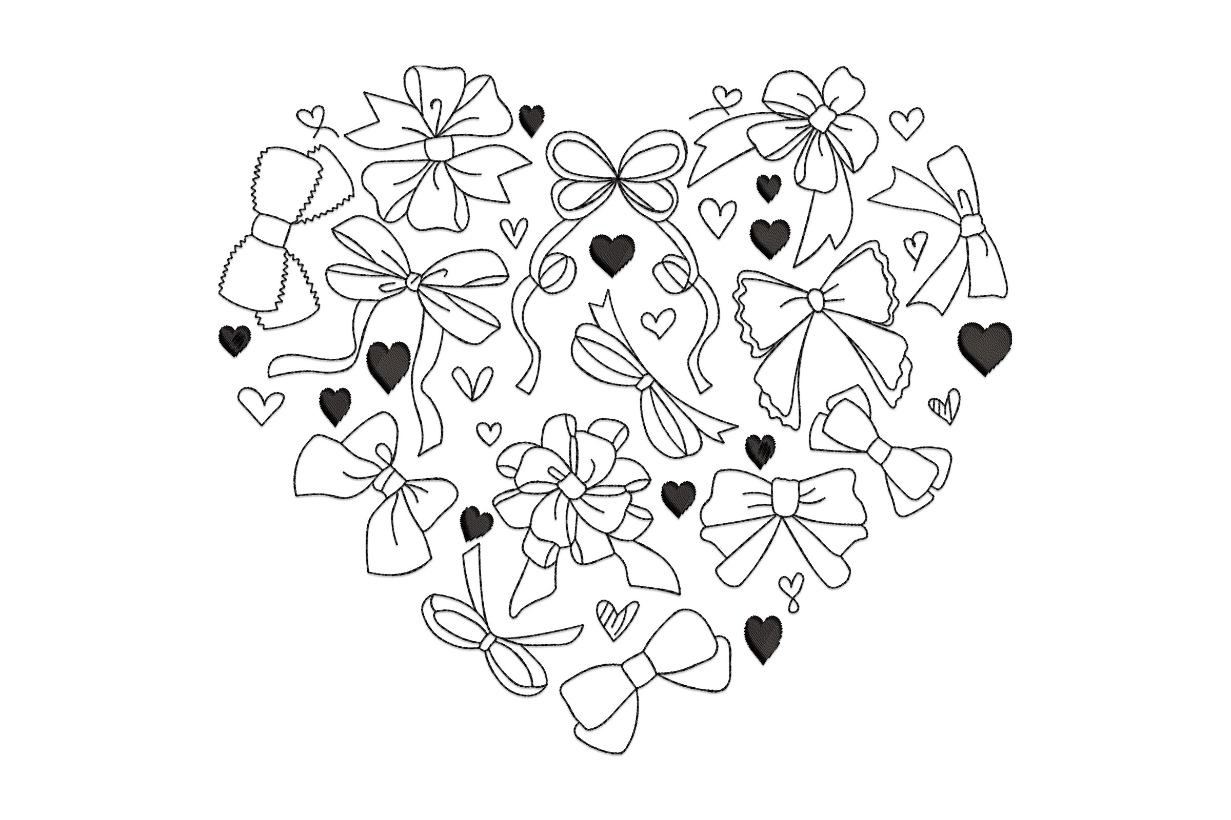Heart of Bows – Cute Outline Embroidery Design