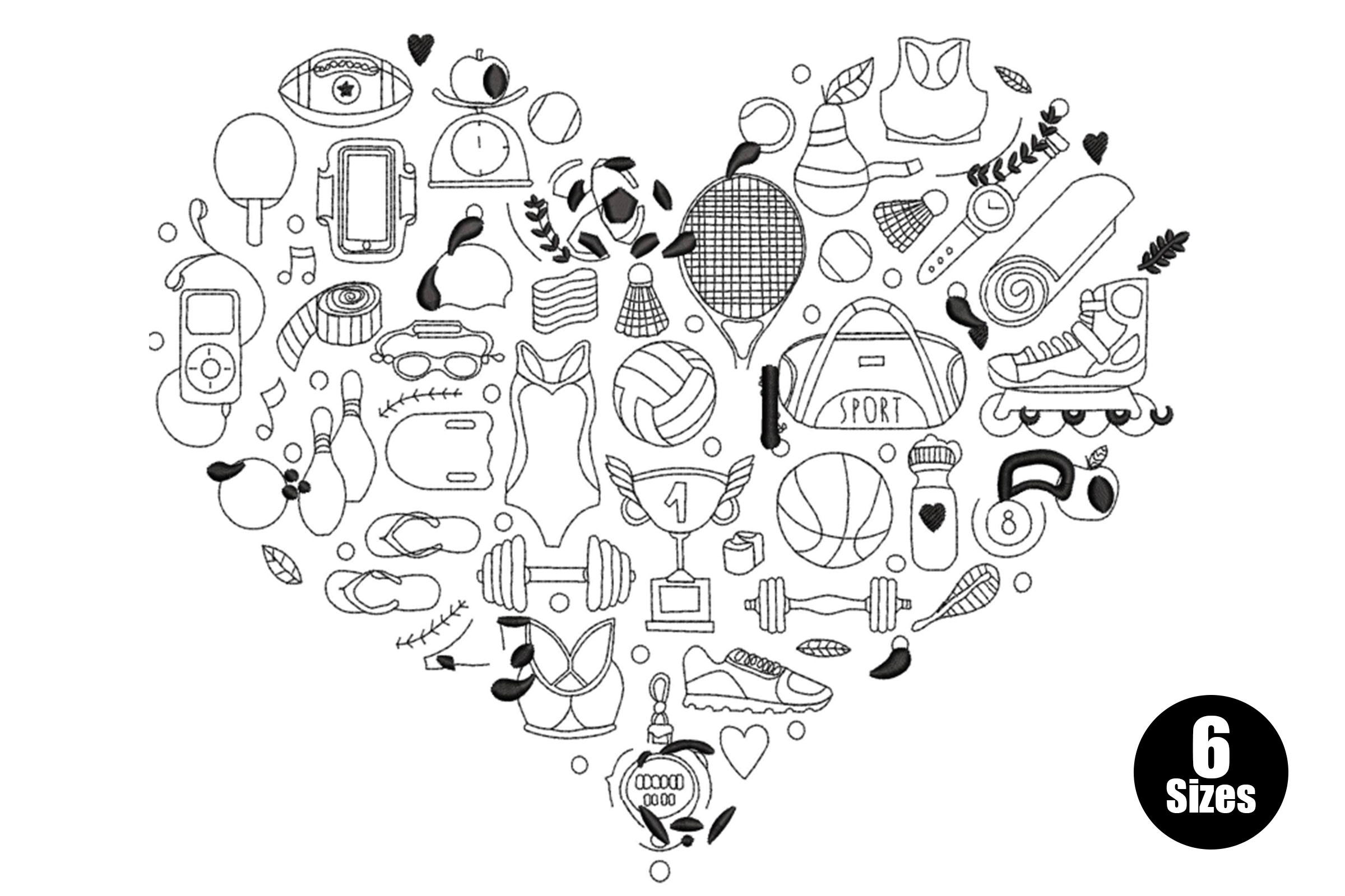 Sports & Fitness Heart – Athletic Outline Embroidery Design