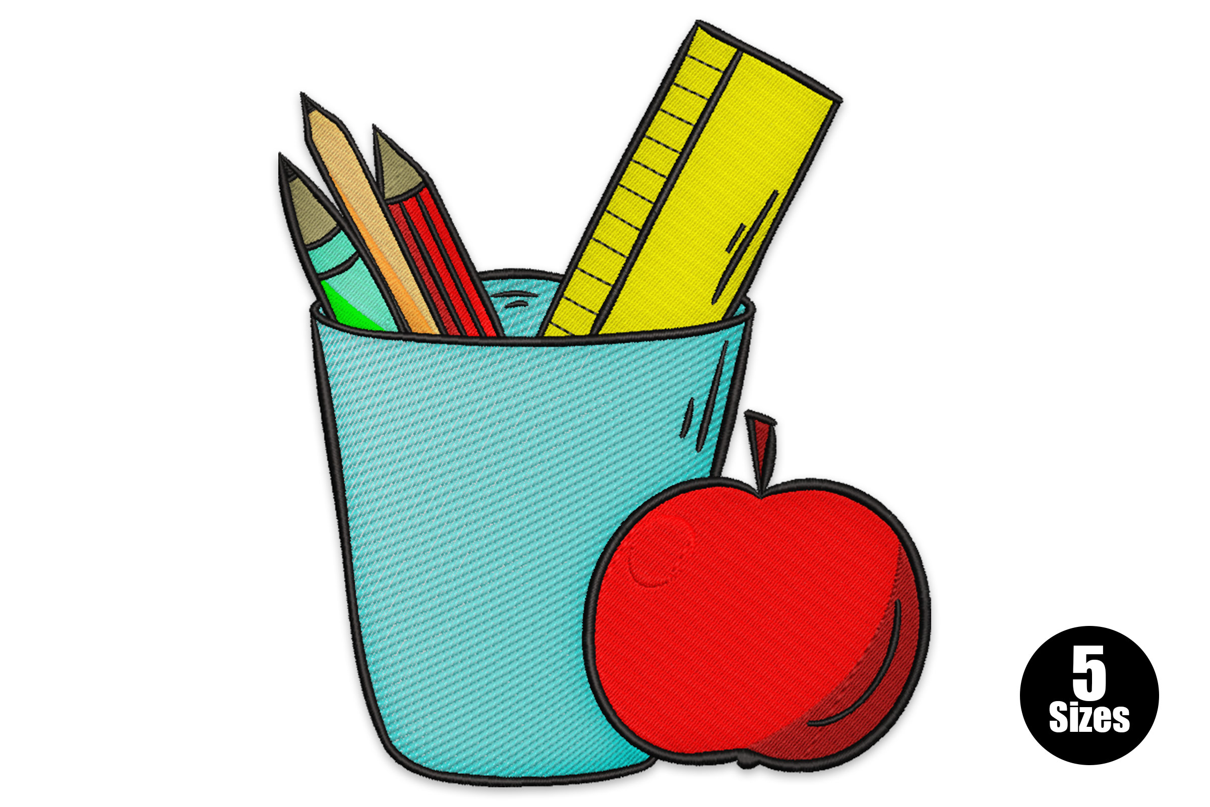 Pencil Cup with Apple – Teacher & School Embroidery Design