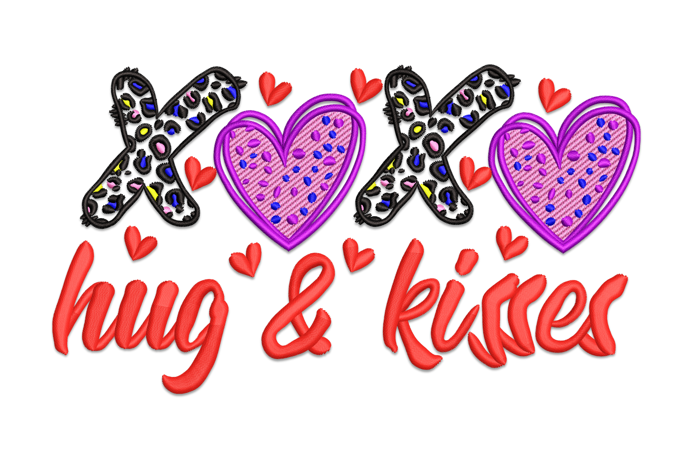 XOXO Hugs & Kisses Leopard Heart – Valentine Embroidery Design | Embroidize