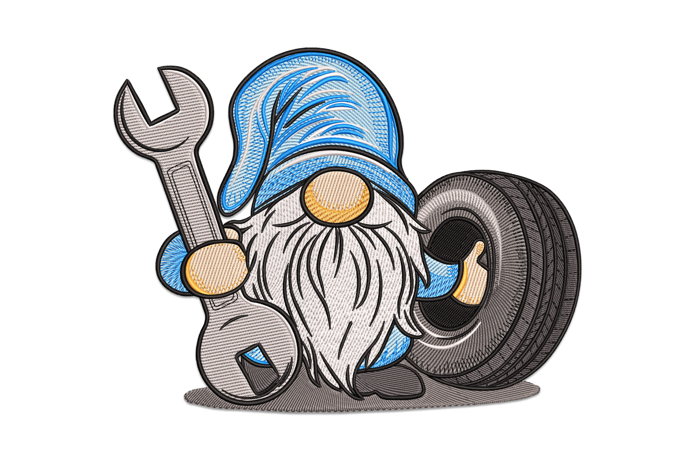 Mechanic Gnome with Tire – Cute Embroidery Design