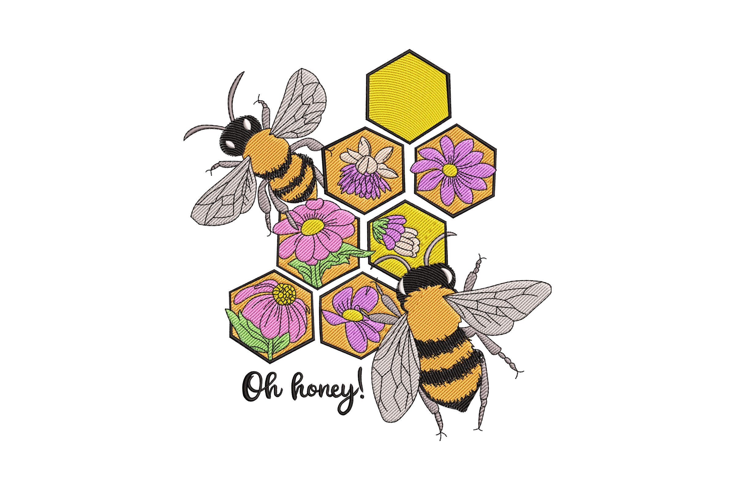 Oh Honey Bees – Floral Honeycomb Machine Embroidery Design | Embroidize