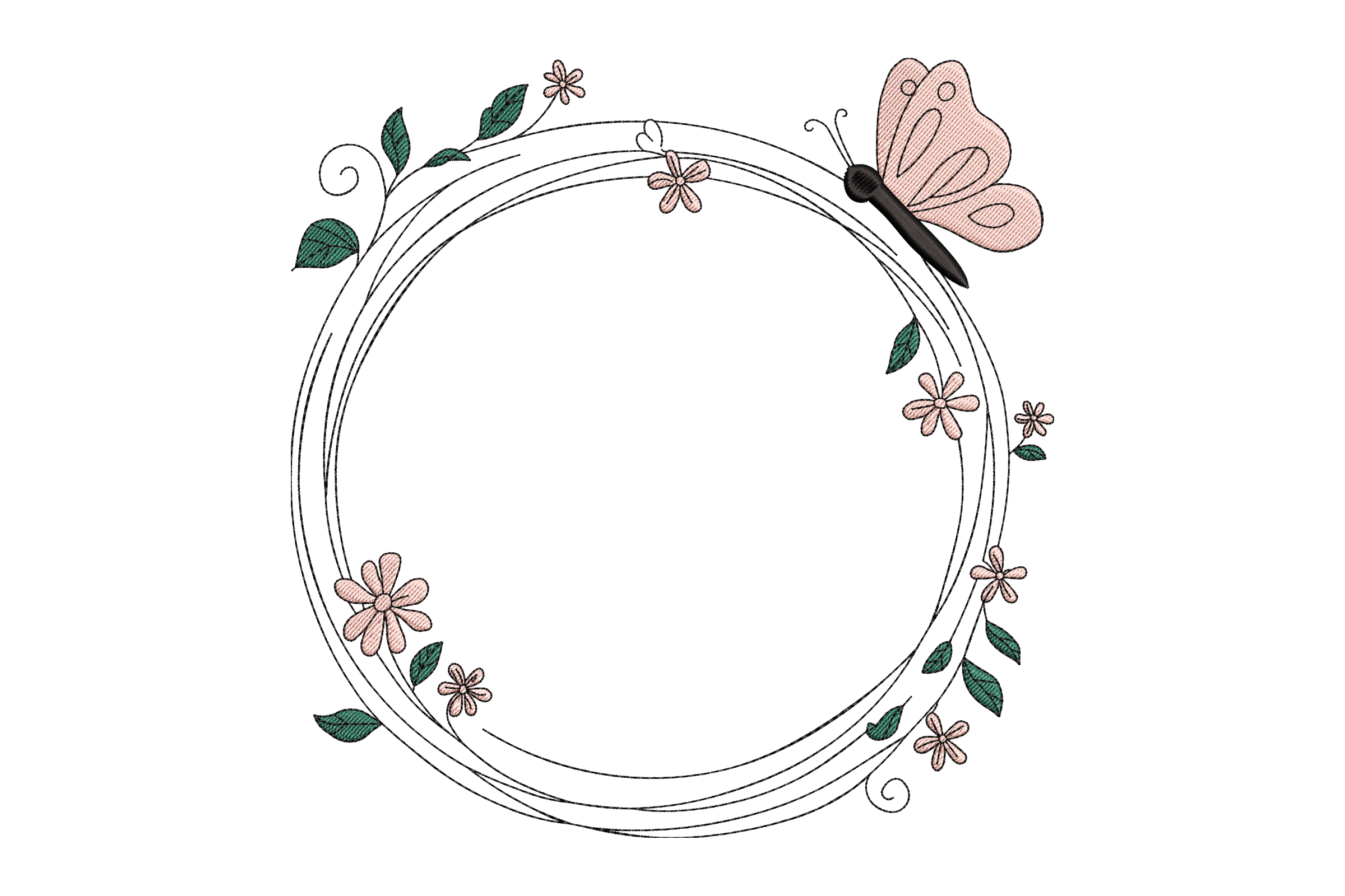 Floral Wreath Frame with Butterfly – Embroidery Design | Embroidize