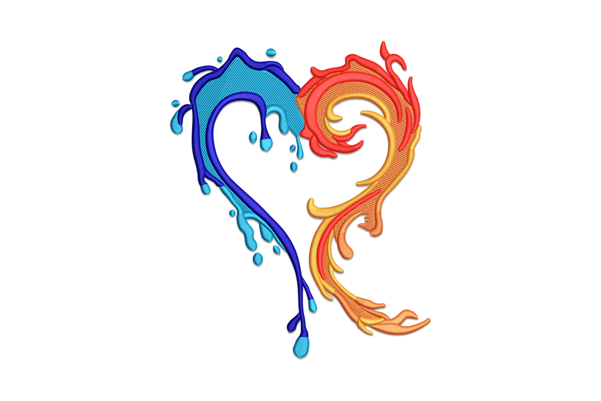 Fire and Water Heart – Modern Machine Embroidery Design | Embroidize