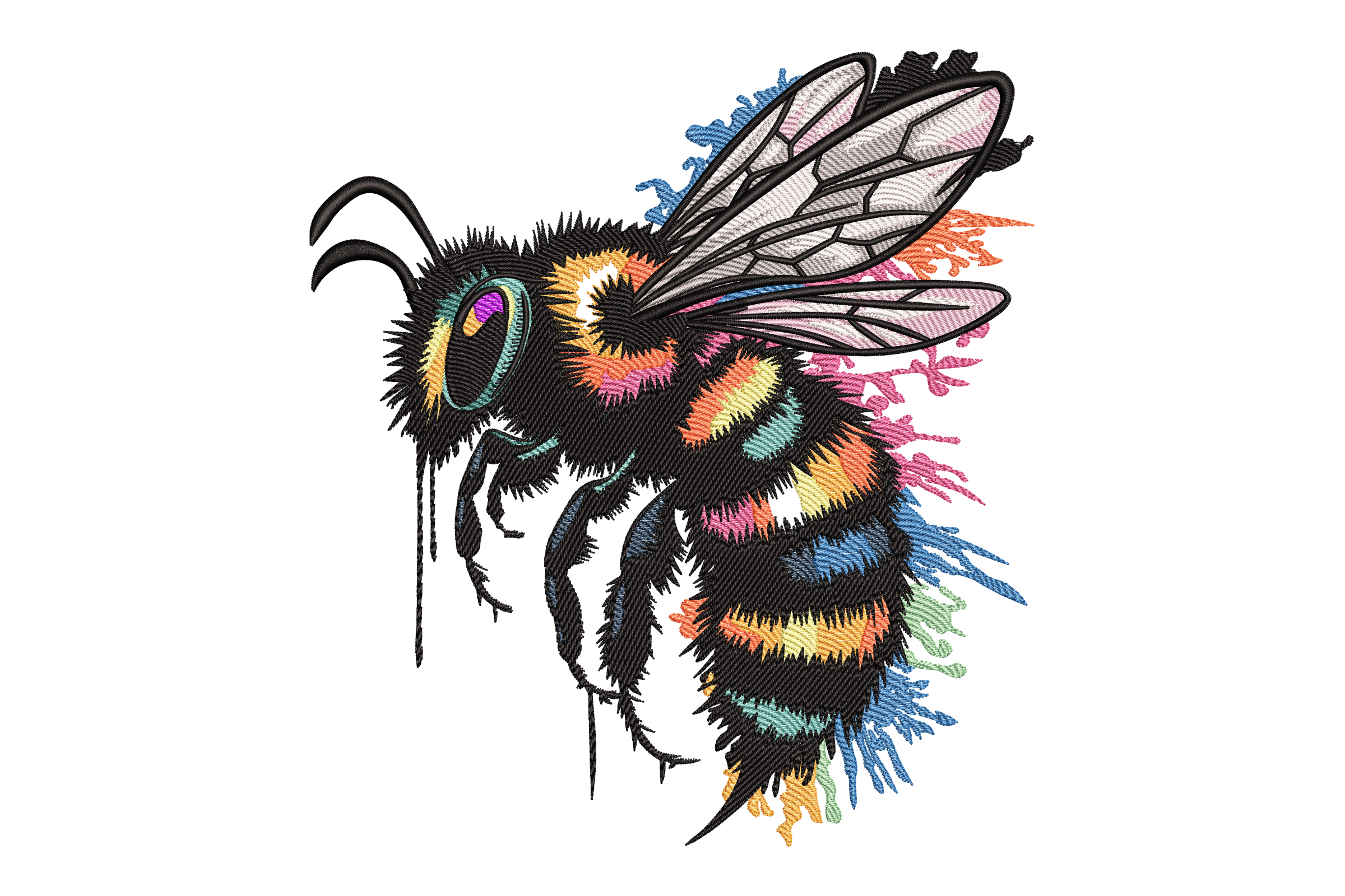 Rainbow Paint Bee – Colorful Embroidery Design | Embroidize