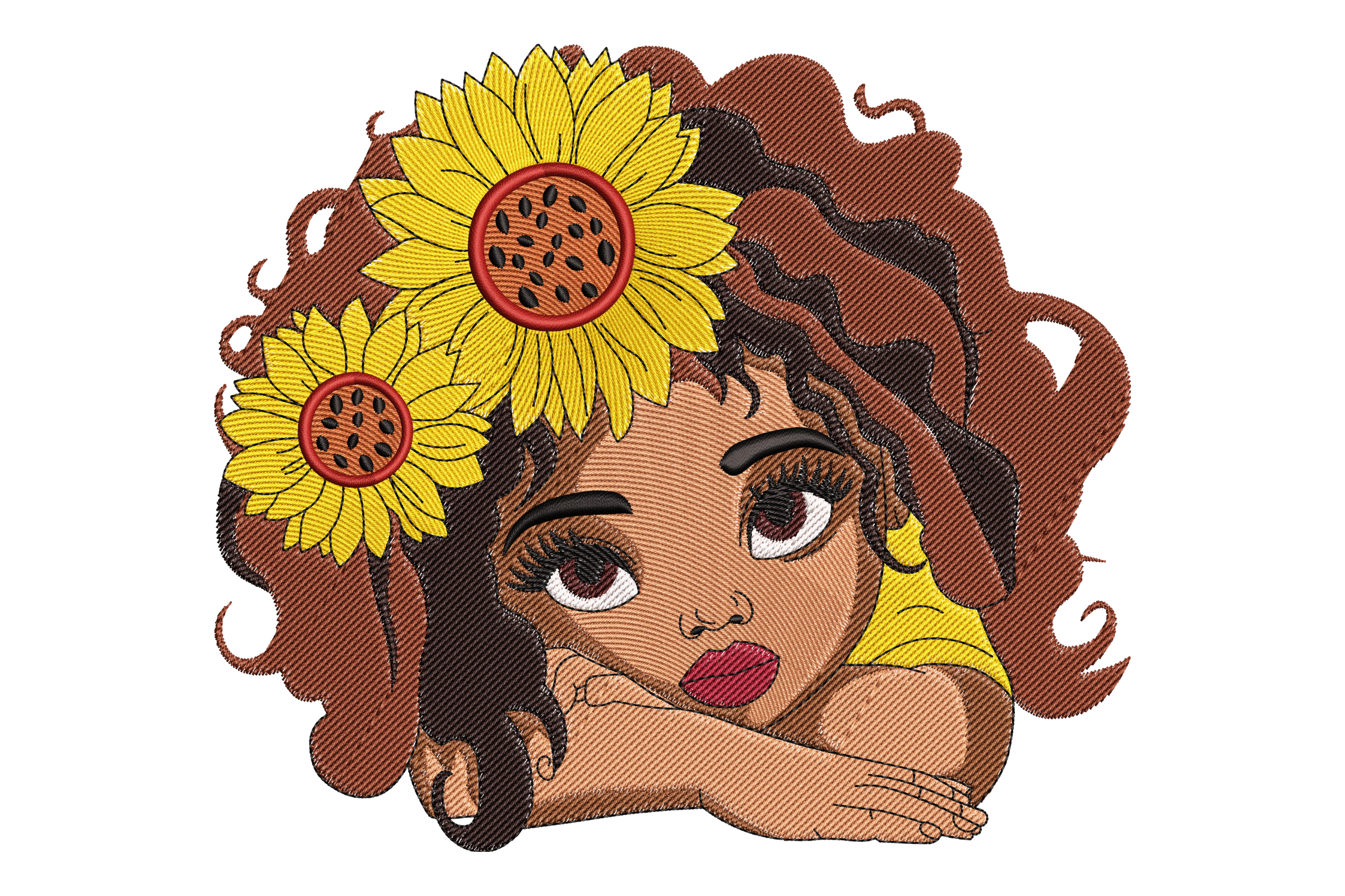 Sunflower Afro Girl – Cute Portrait Embroidery Design