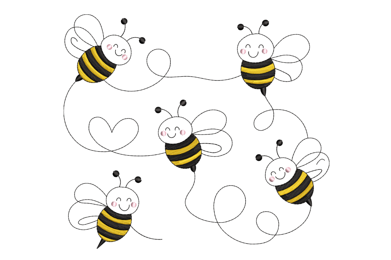 Cute Flying Bees Embroidery Design | Embroidize