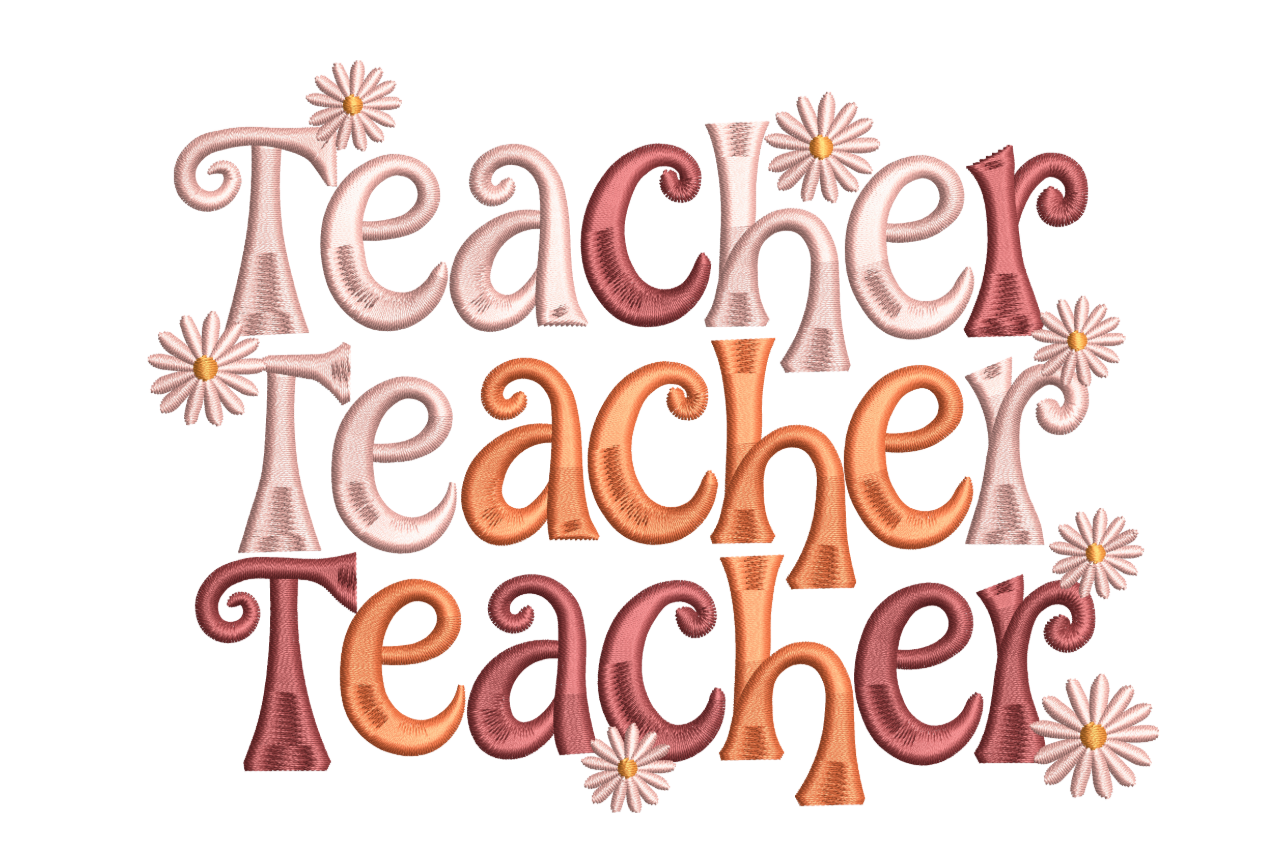 Retro Teacher Groovy Flower Embroidery Design | Embroidize