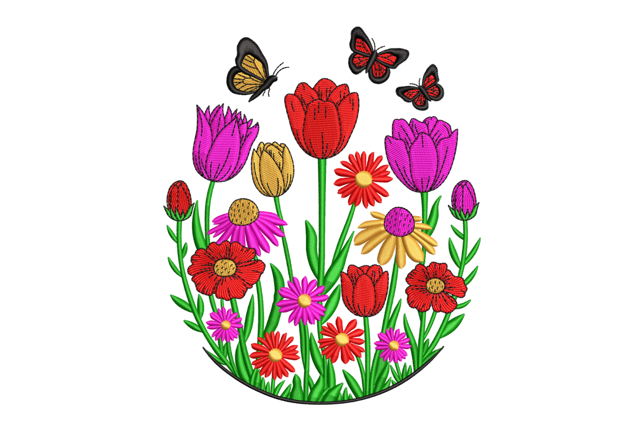 Spring Flower Garden with Butterflies – Machine Embroidery Design ...