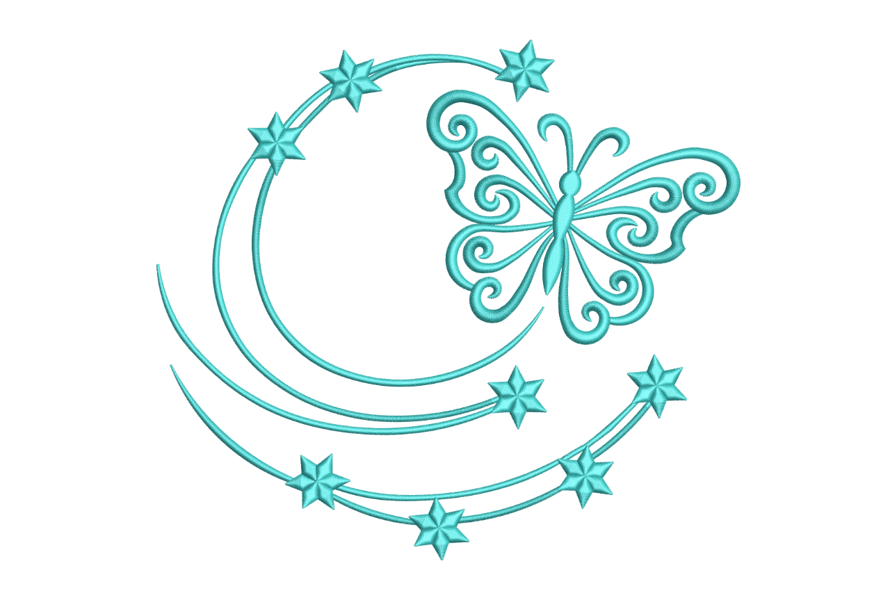 Swirl Butterfly & Stars – Machine Embroidery Design | Embroidize