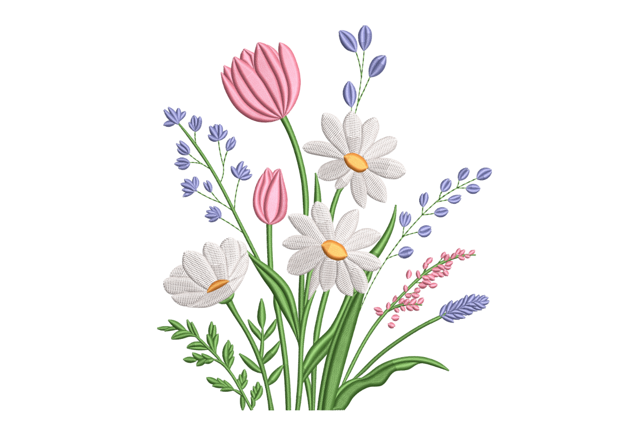 Spring Wildflower Bouquet – Floral Embroidery Design