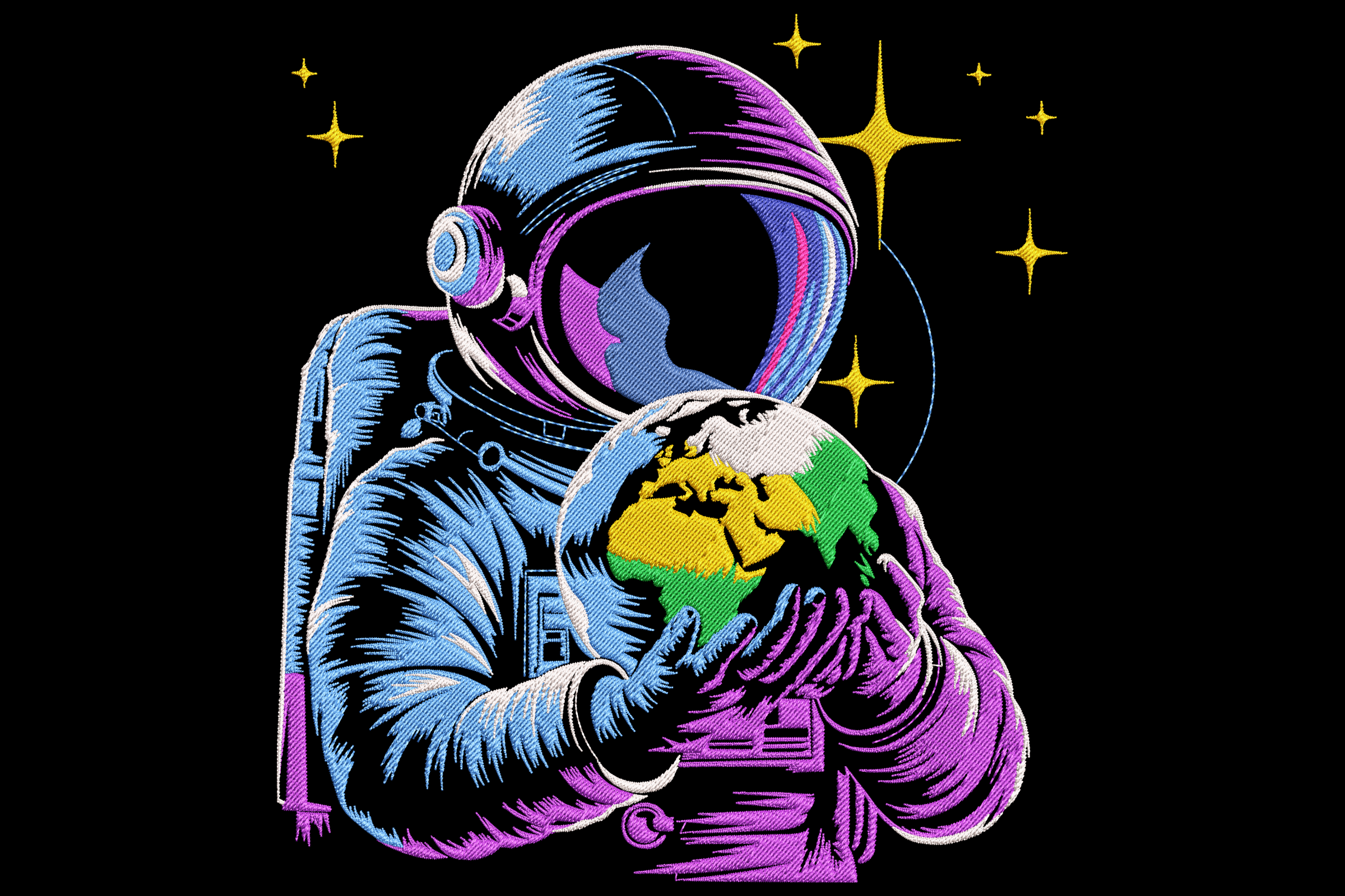 Astronaut Holding Earth – Cosmic Embroidery Design