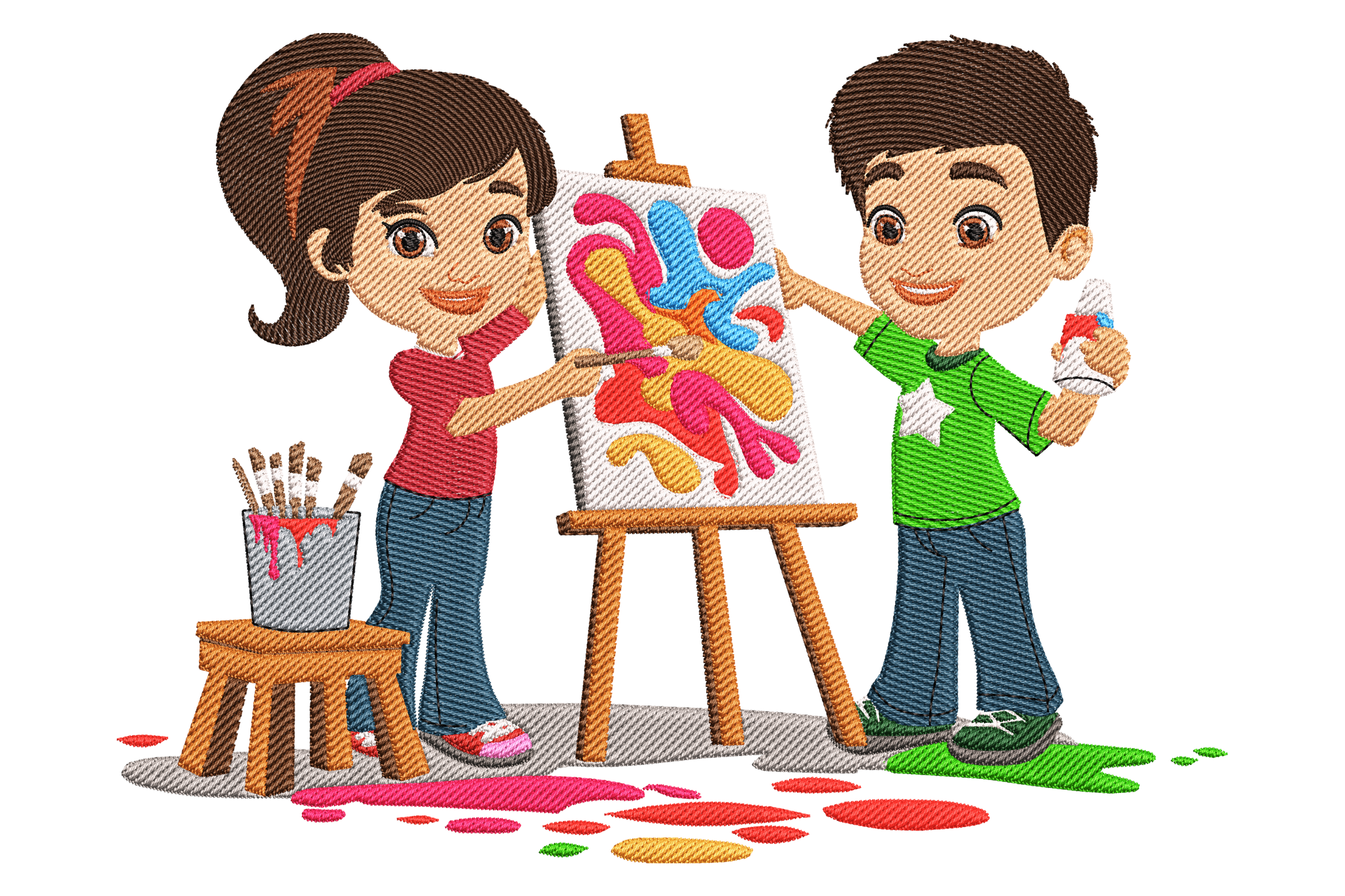 Kids Painting Class – Boy & Girl Embroidery Design