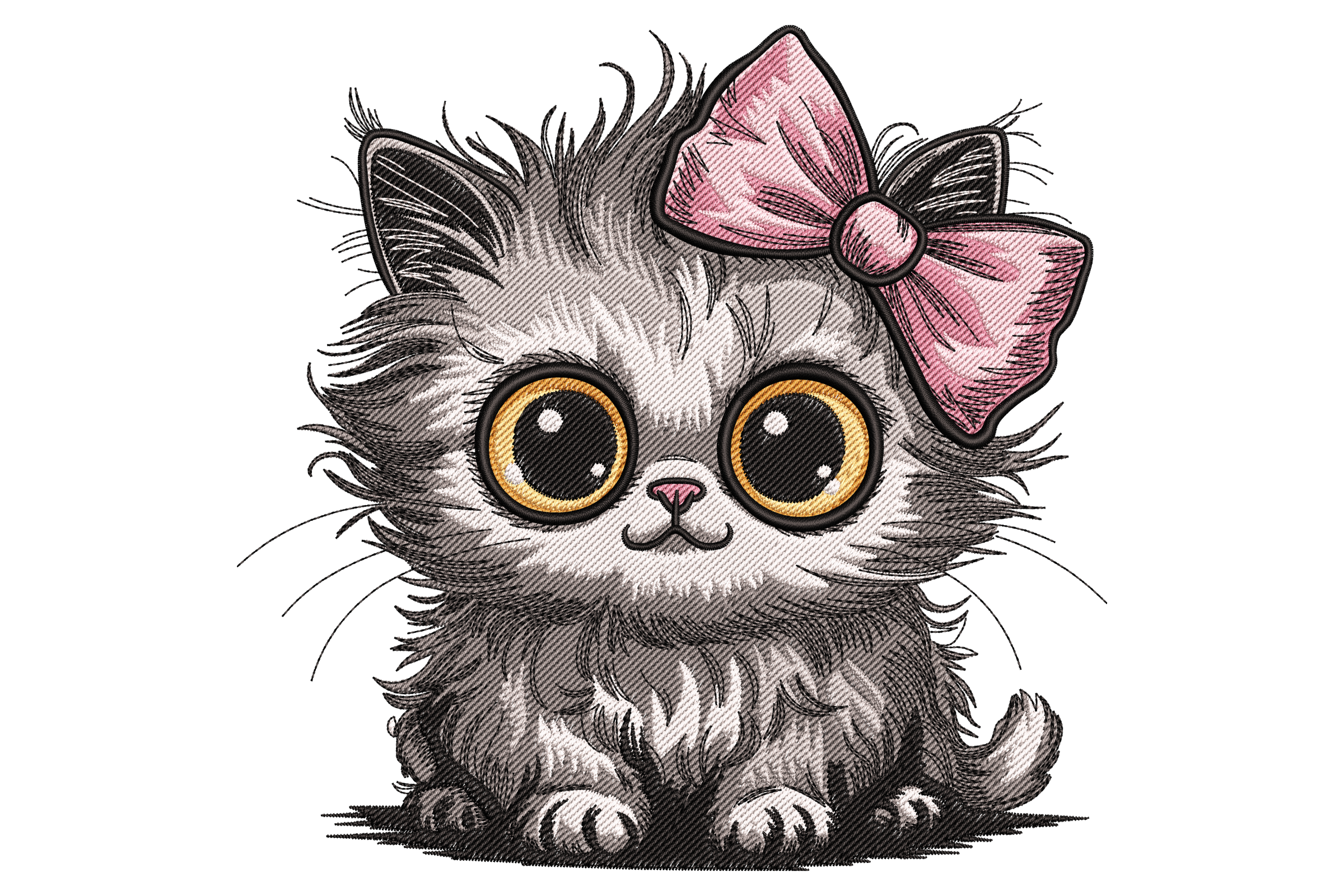 Cute Kitten with Bow – Big Eyes Machine Embroidery Design | Embroidize