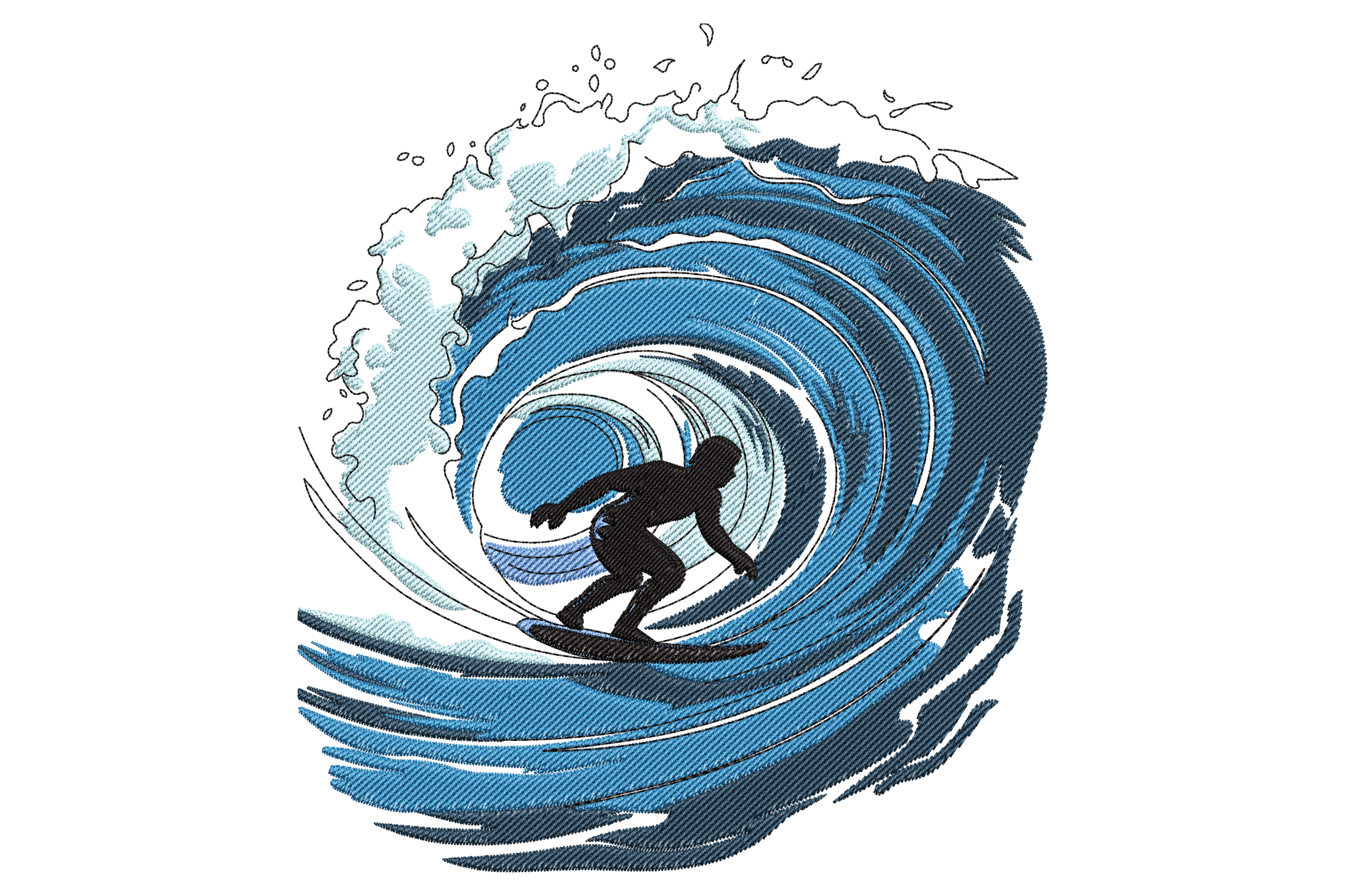 Surfer in Big Wave – Action Sports Embroidery Design