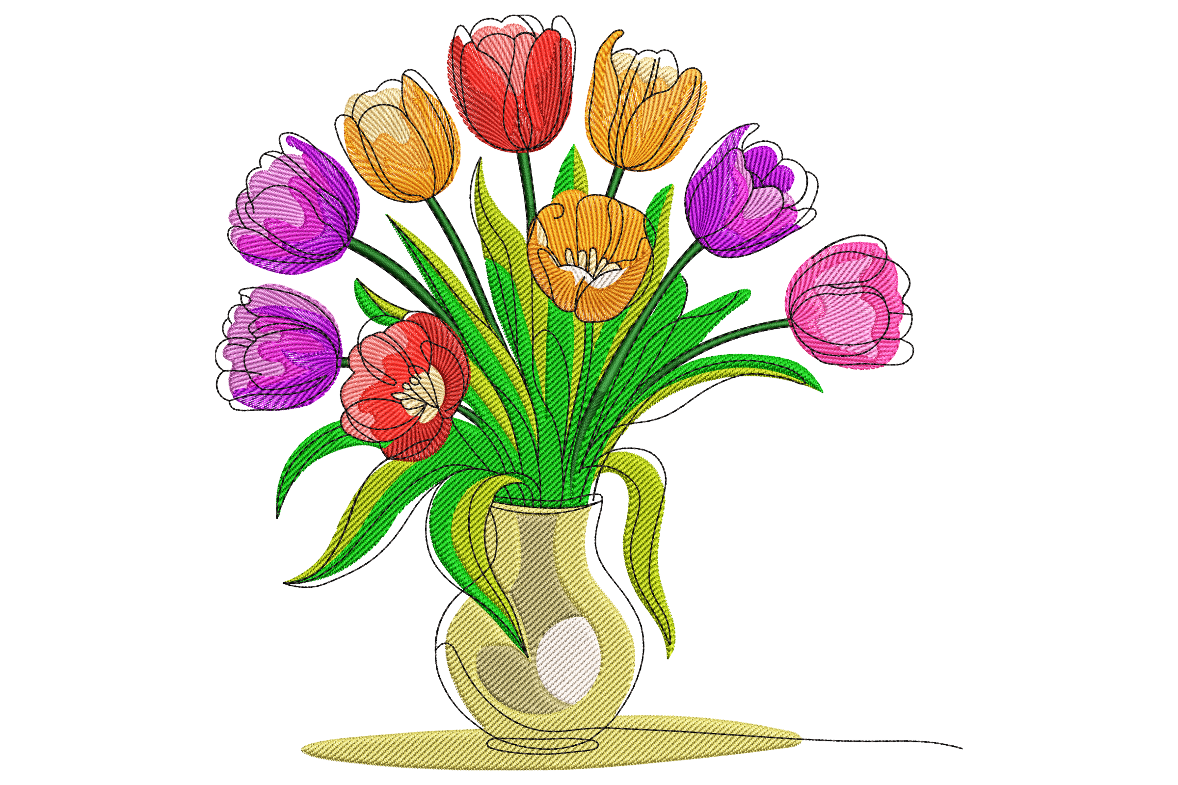 Tulip Bouquet in Vase – Machine Embroidery Design | Embroidize