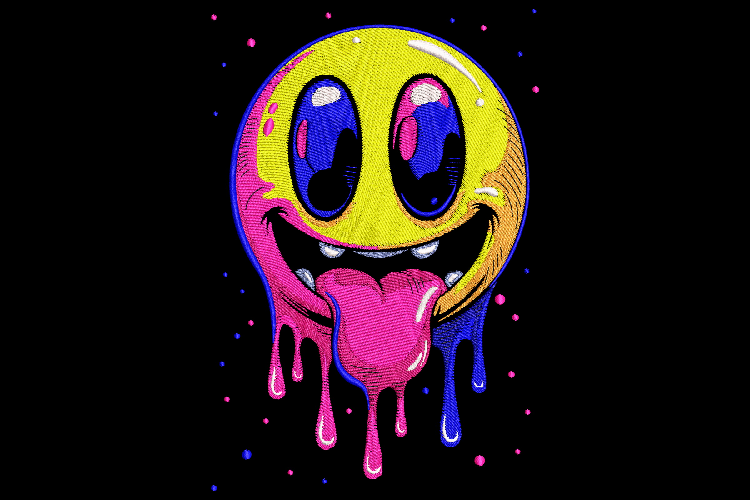 Drippy Smiley Face – Neon Street Embroidery Design