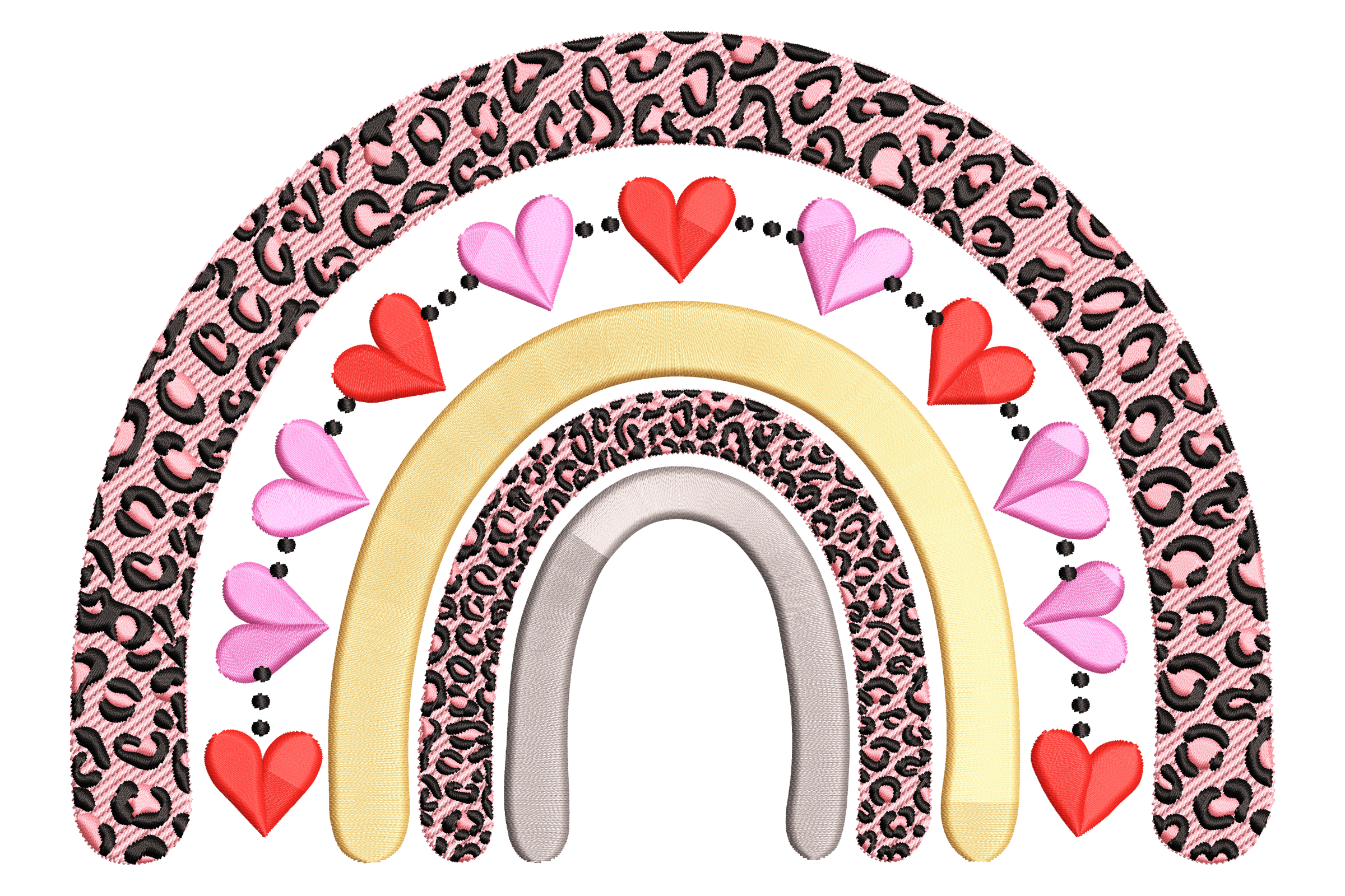 Leopard Rainbow Hearts – Cute Embroidery Design
