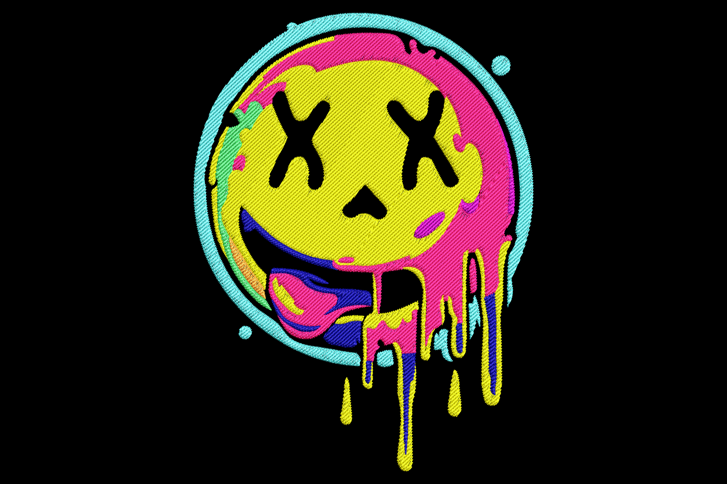 Neon Drip Smiley – Graffiti Embroidery Design