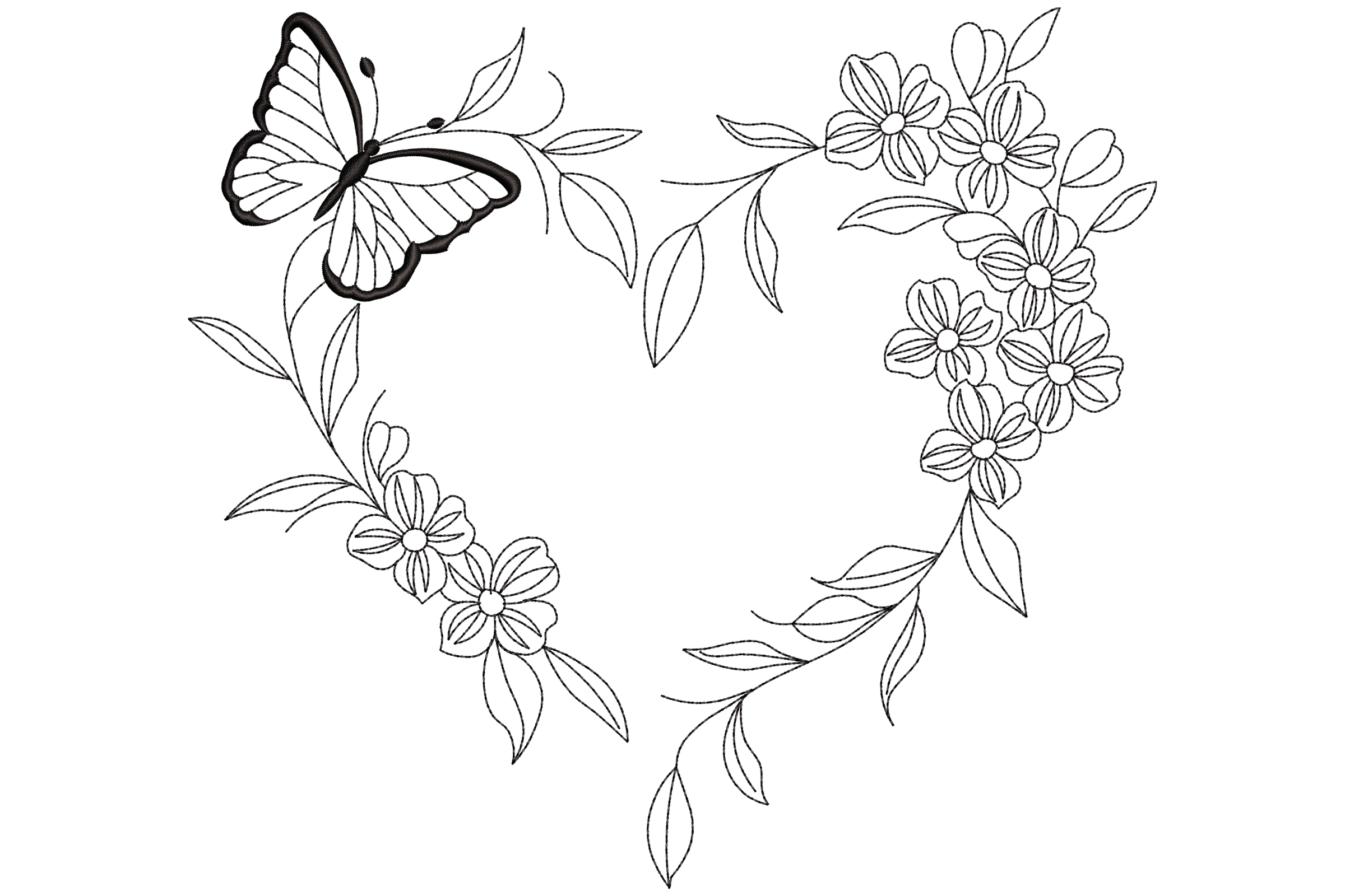 Floral Heart Butterfly – Machine Embroidery Design | Embroidize