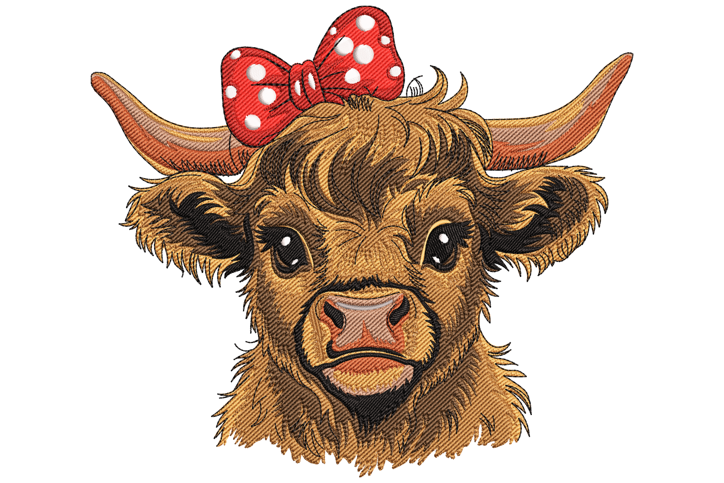 Highland Cow with Bow – Farm Embroidery Design