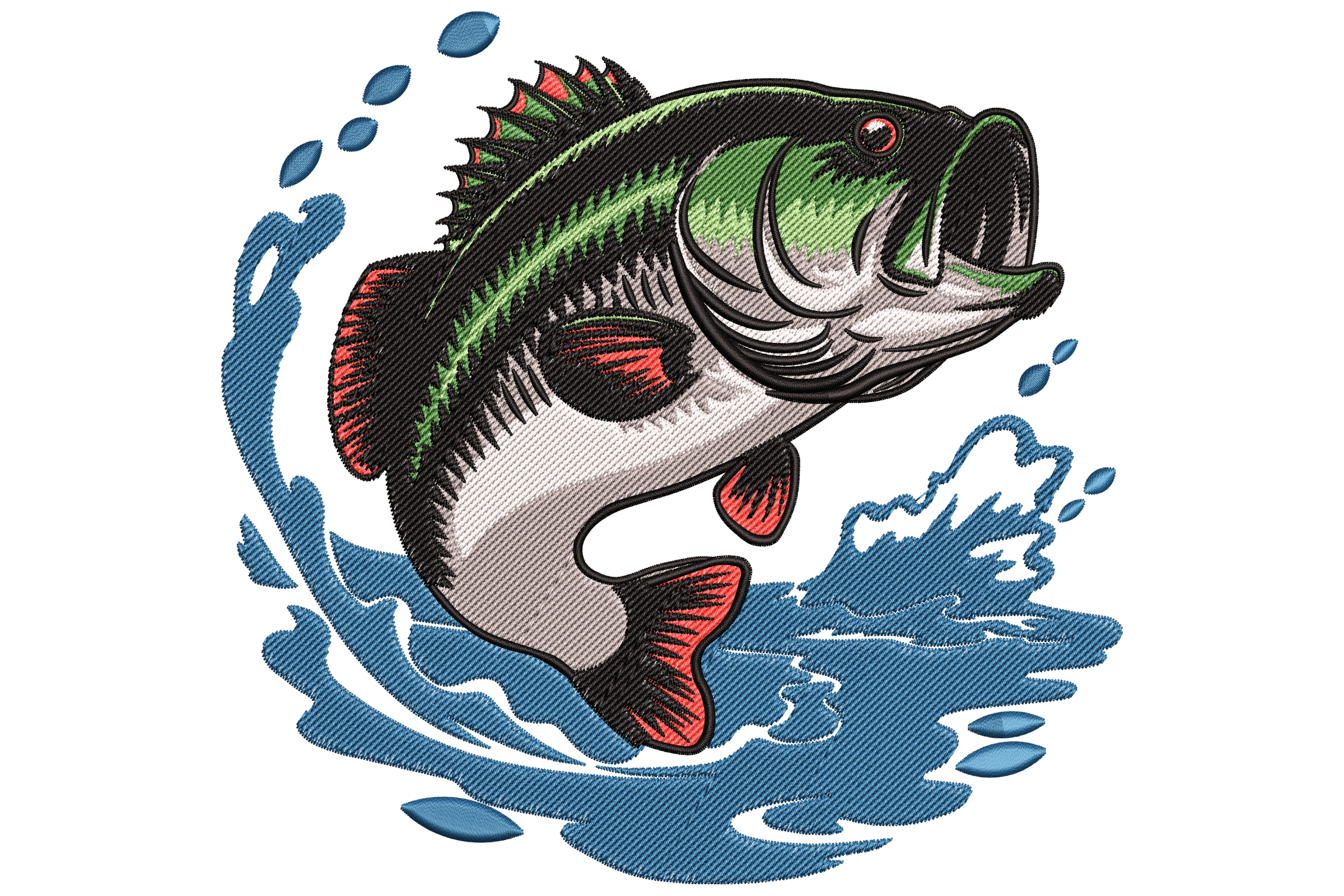 Bass Fish Splash – Fishing Embroidery Design