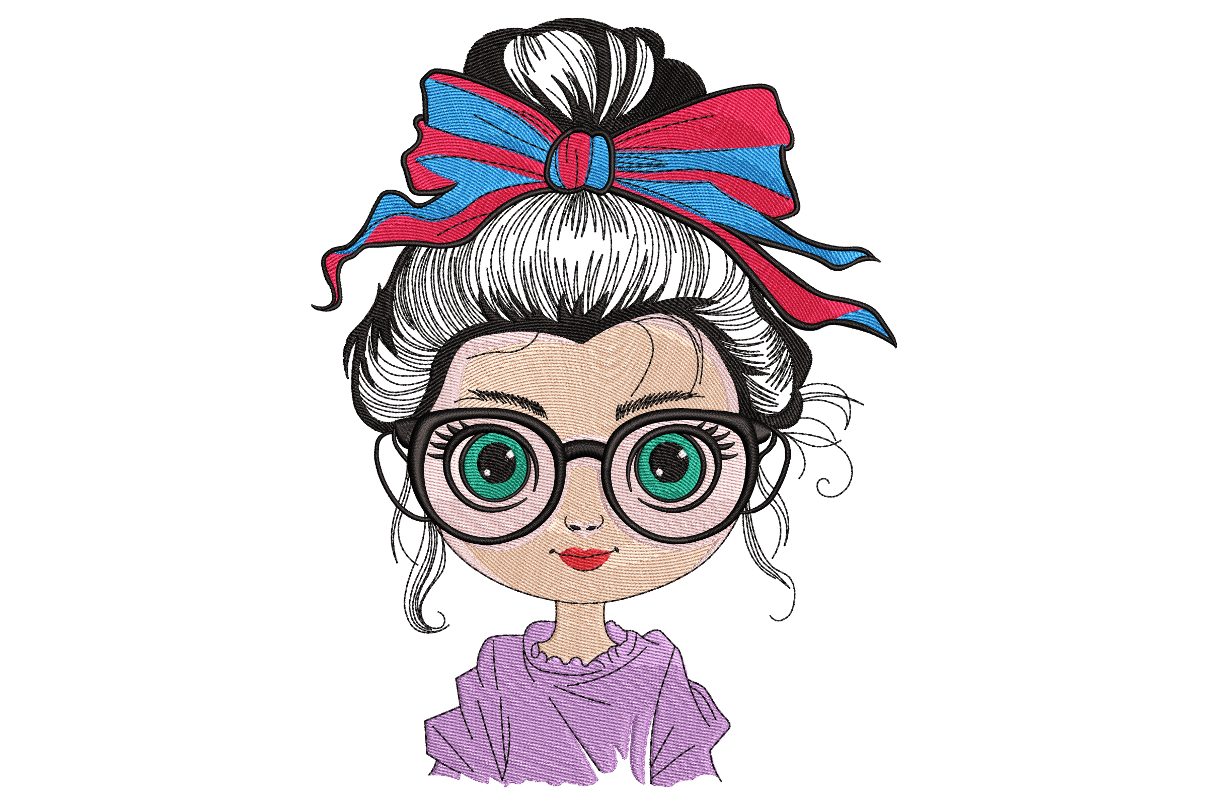 Cute Girl with Glasses – Bow Portrait Embroidery Design