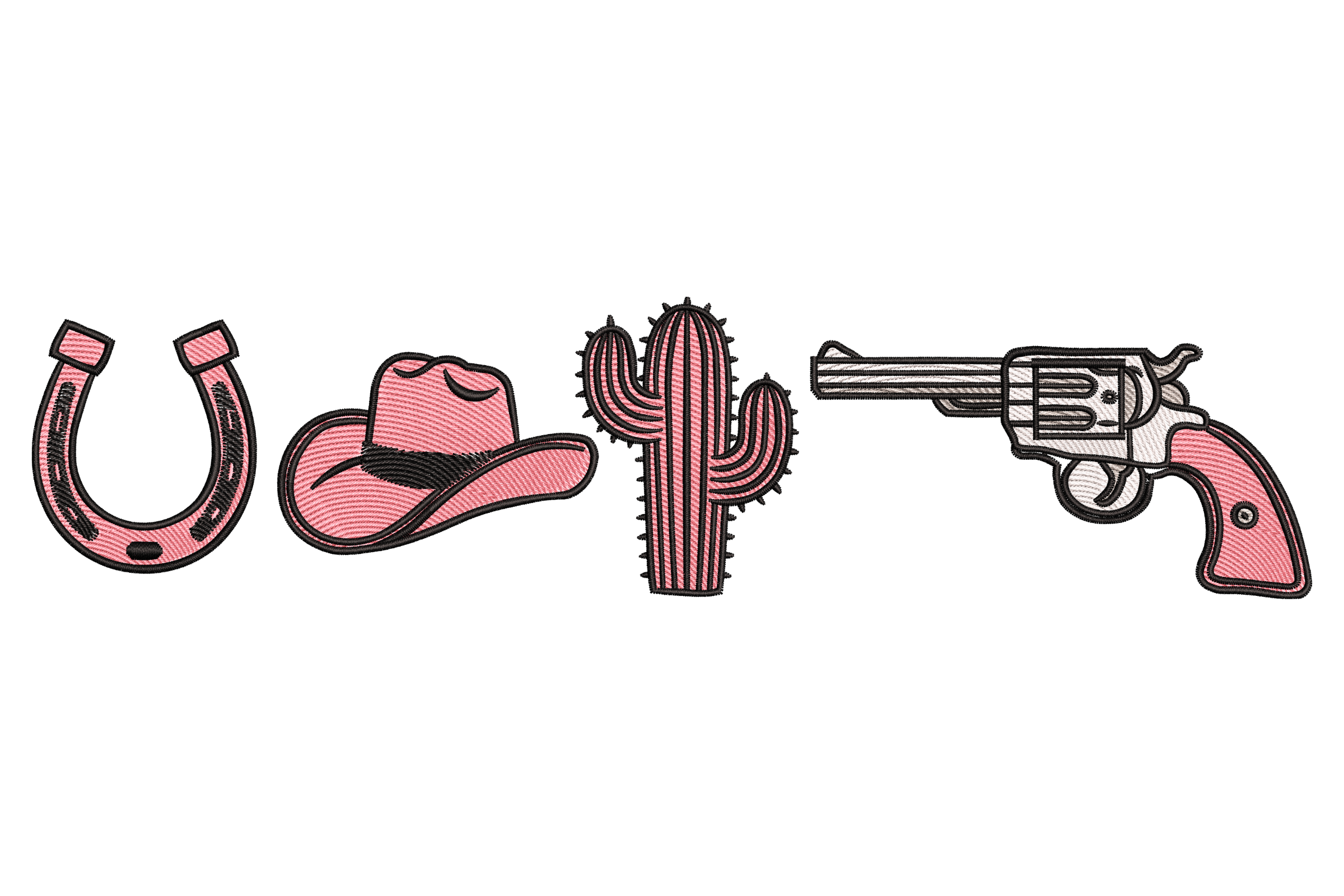 Pink Western Icons – Horseshoe Hat Cactus Gun Design