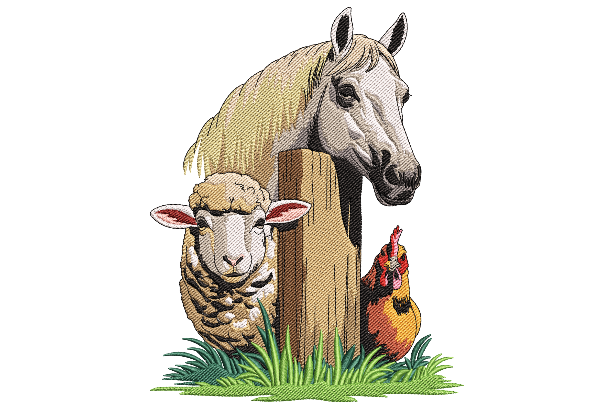 Farm Animals Trio – Horse Sheep Rooster Embroidery Design