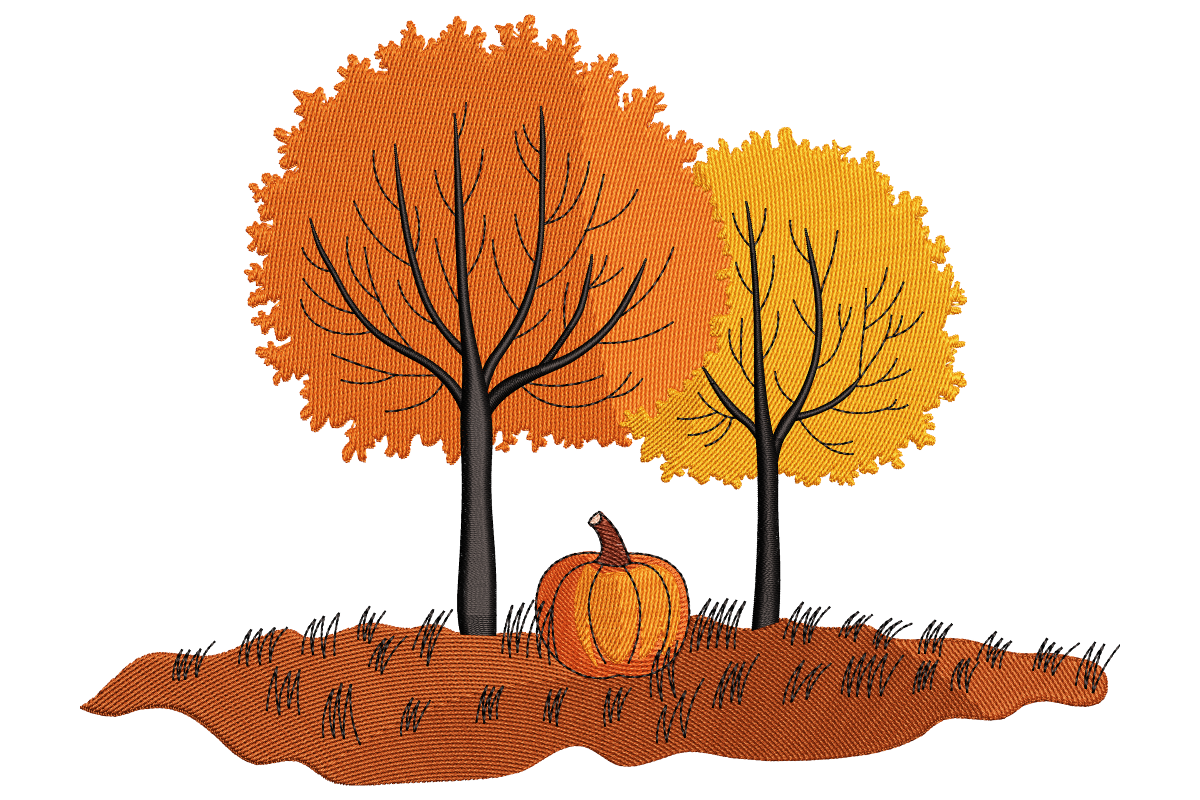 Autumn Trees & Pumpkin – Fall Machine Embroidery Design | Embroidize