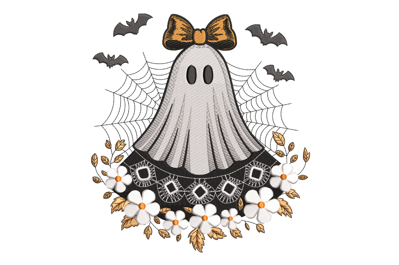 Cute Ghost with Bow – Halloween Machine Embroidery Design | Embroidize