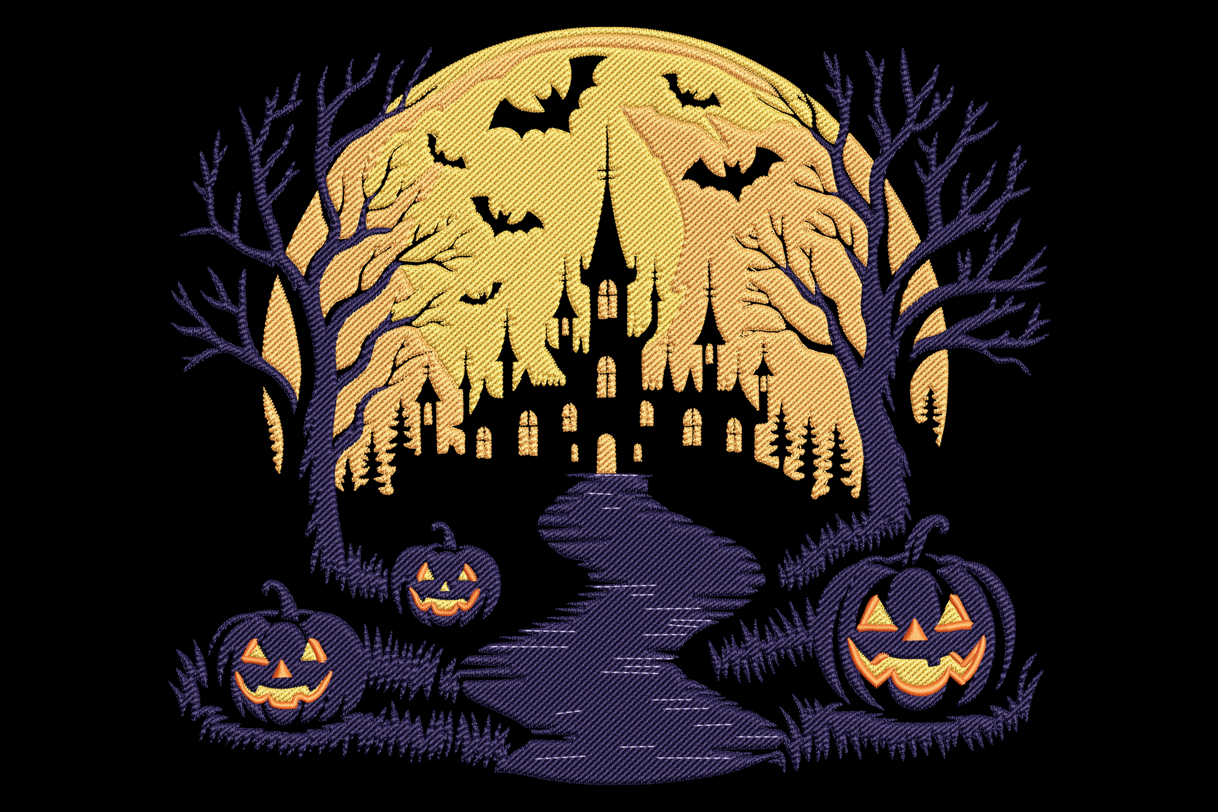 Haunted Castle & Pumpkins – Full Moon Halloween Machine Embroidery ...