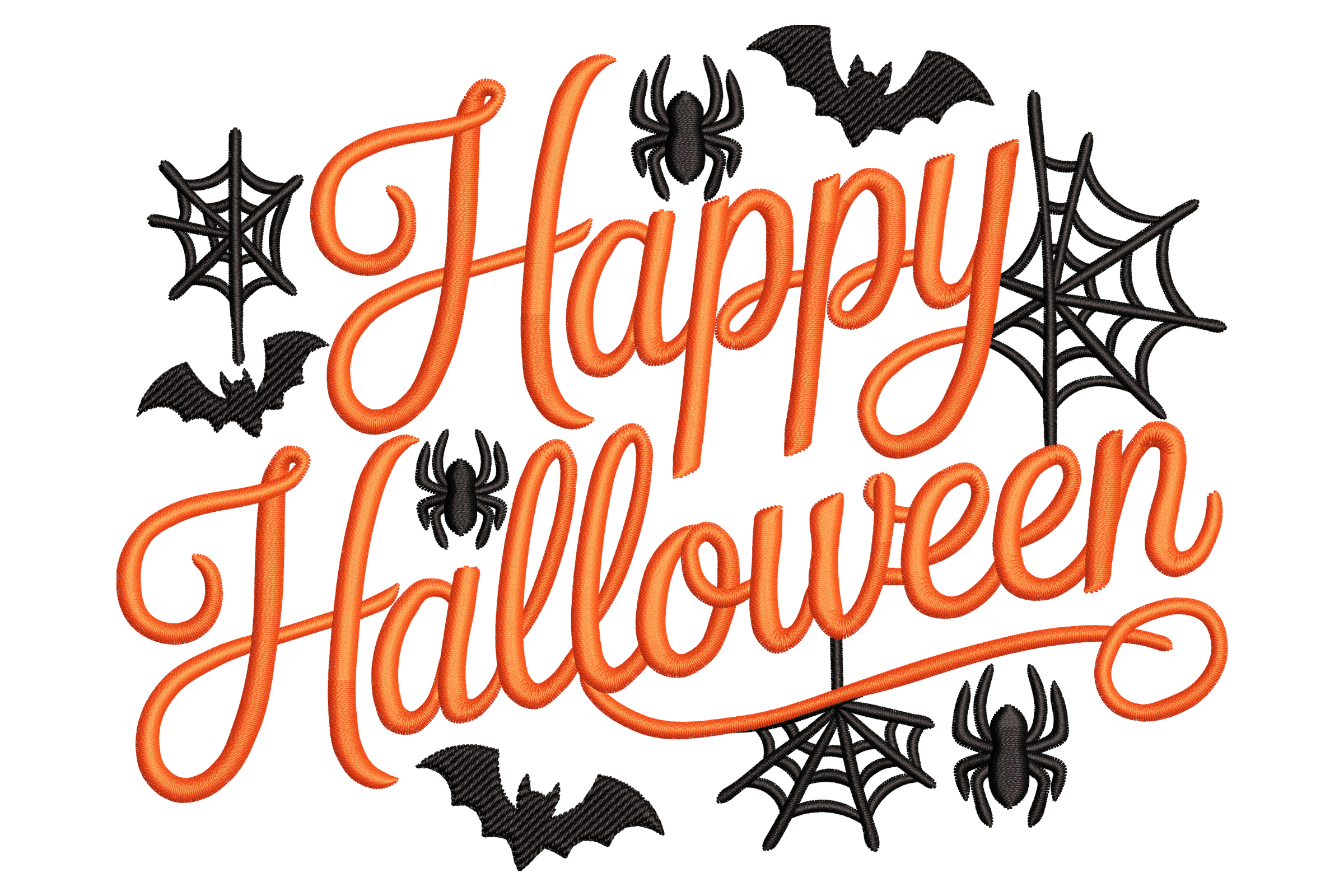 Happy Halloween Script with Spiders & Bats – Machine Embroidery Design ...