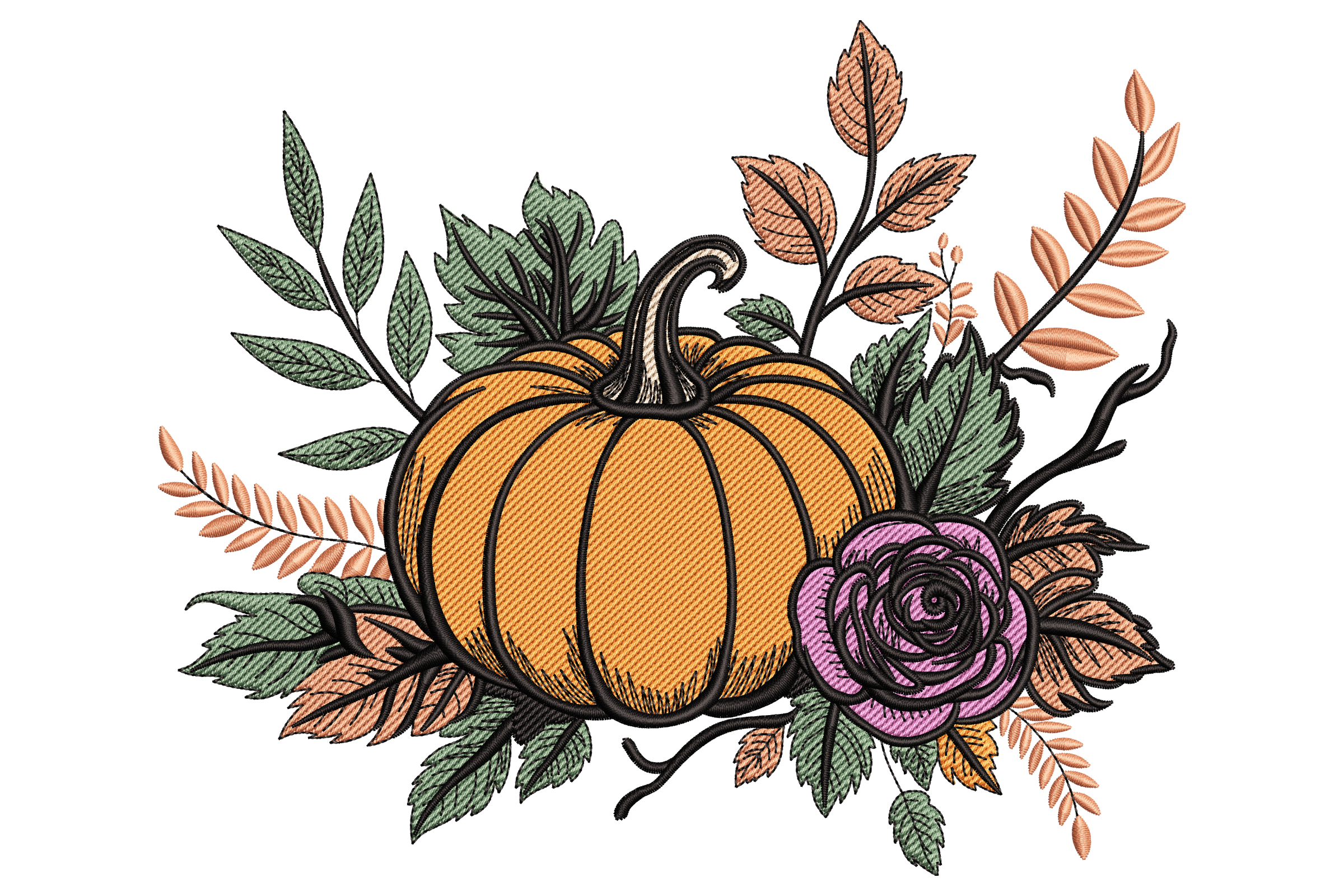 Floral Pumpkin Bouquet – Fall Machine Embroidery Design | Embroidize